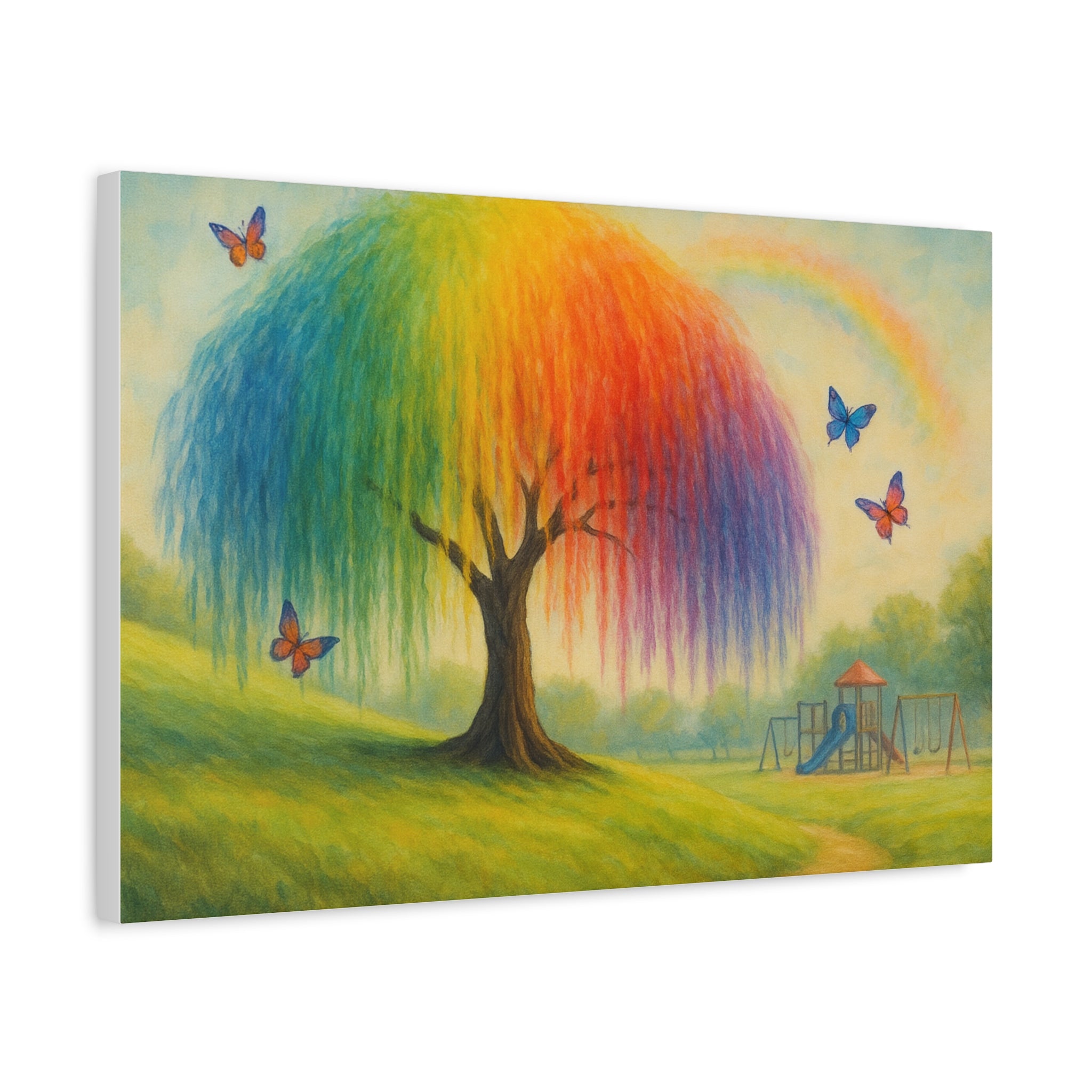 Rainbow Tree Canvas Art, Colorful Wall Decor, Kids Room Art, Nature Painting, Playful Home Decoration