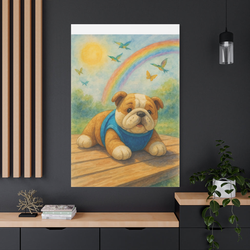 Adorable Dog Art Canvas, Playful Bulldog Wall Decor, Pet Lover Gift, Kids Room Art, Birthday Gift Idea, Animal Artwork