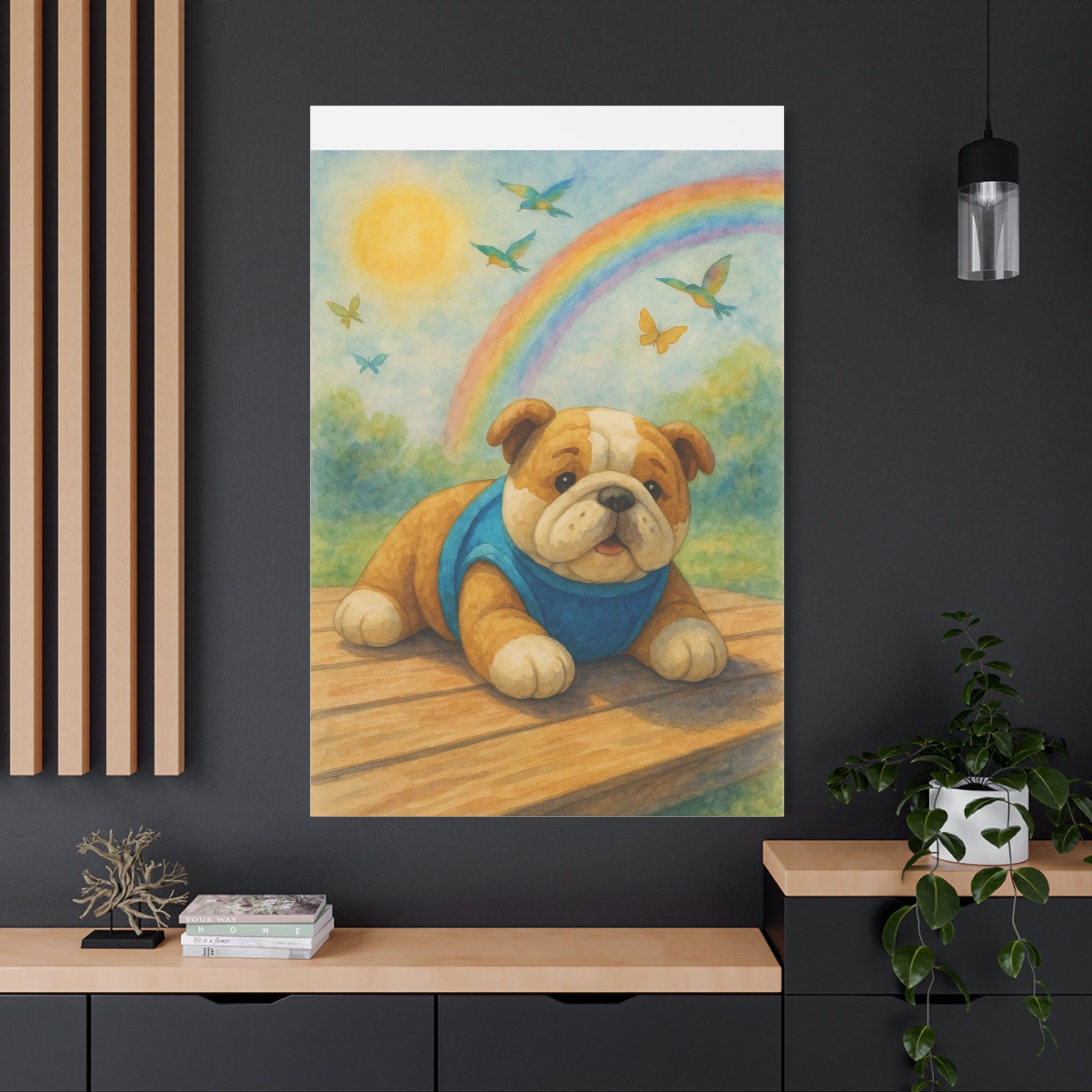 Adorable Dog Art Canvas, Playful Bulldog Wall Decor, Pet Lover Gift, Kids Room Art, Birthday Gift Idea, Animal Artwork