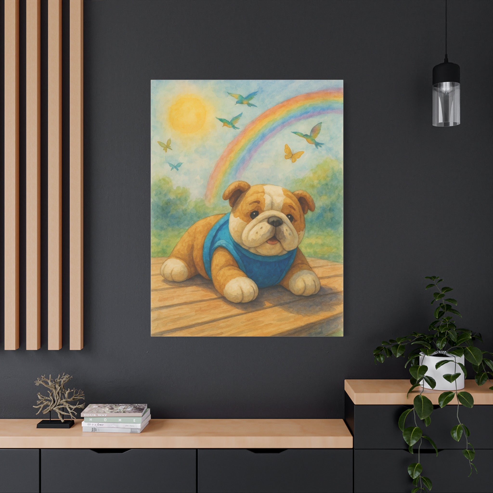 Adorable Dog Art Canvas, Playful Bulldog Wall Decor, Pet Lover Gift, Kids Room Art, Birthday Gift Idea, Animal Artwork