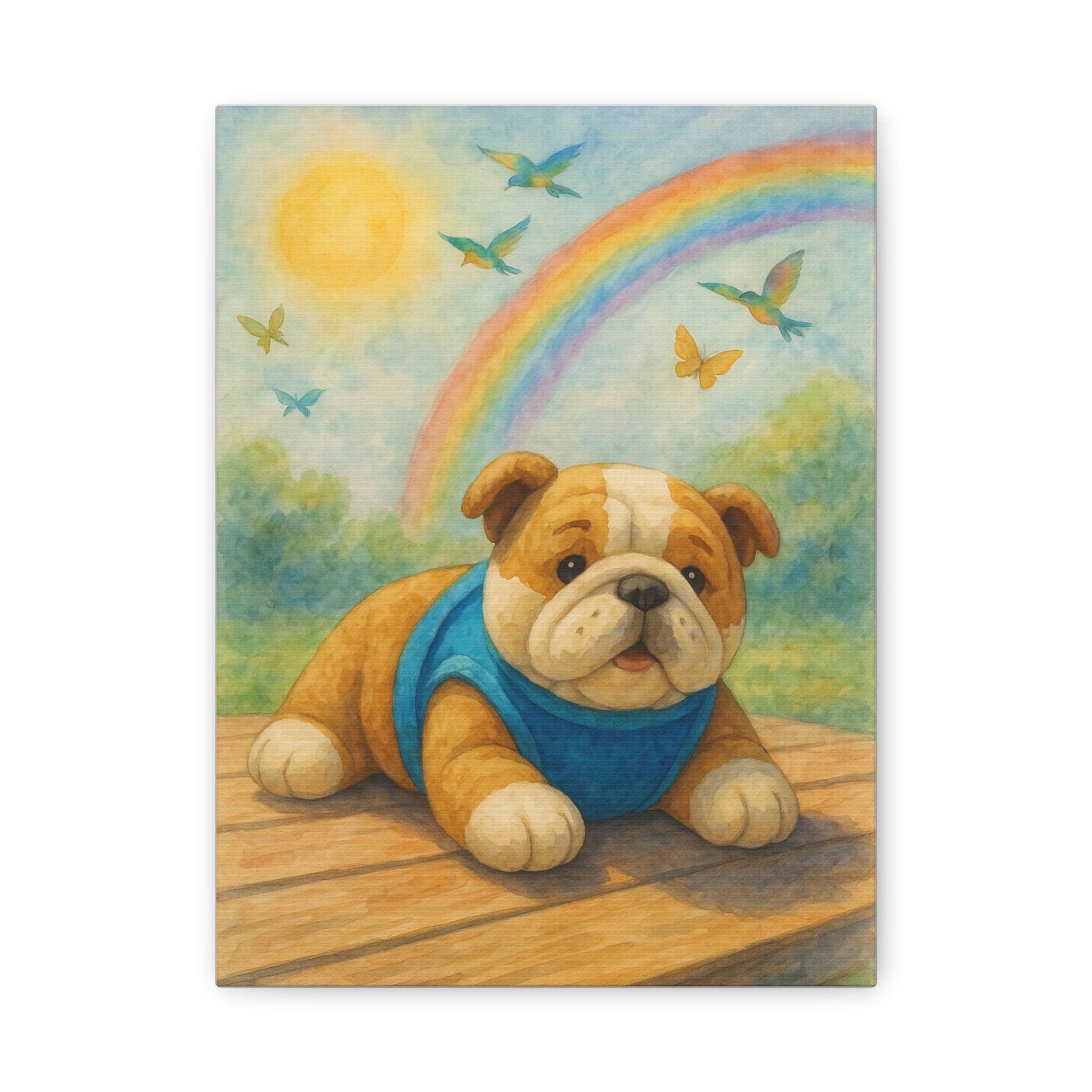 Adorable Dog Art Canvas, Playful Bulldog Wall Decor, Pet Lover Gift, Kids Room Art, Birthday Gift Idea, Animal Artwork
