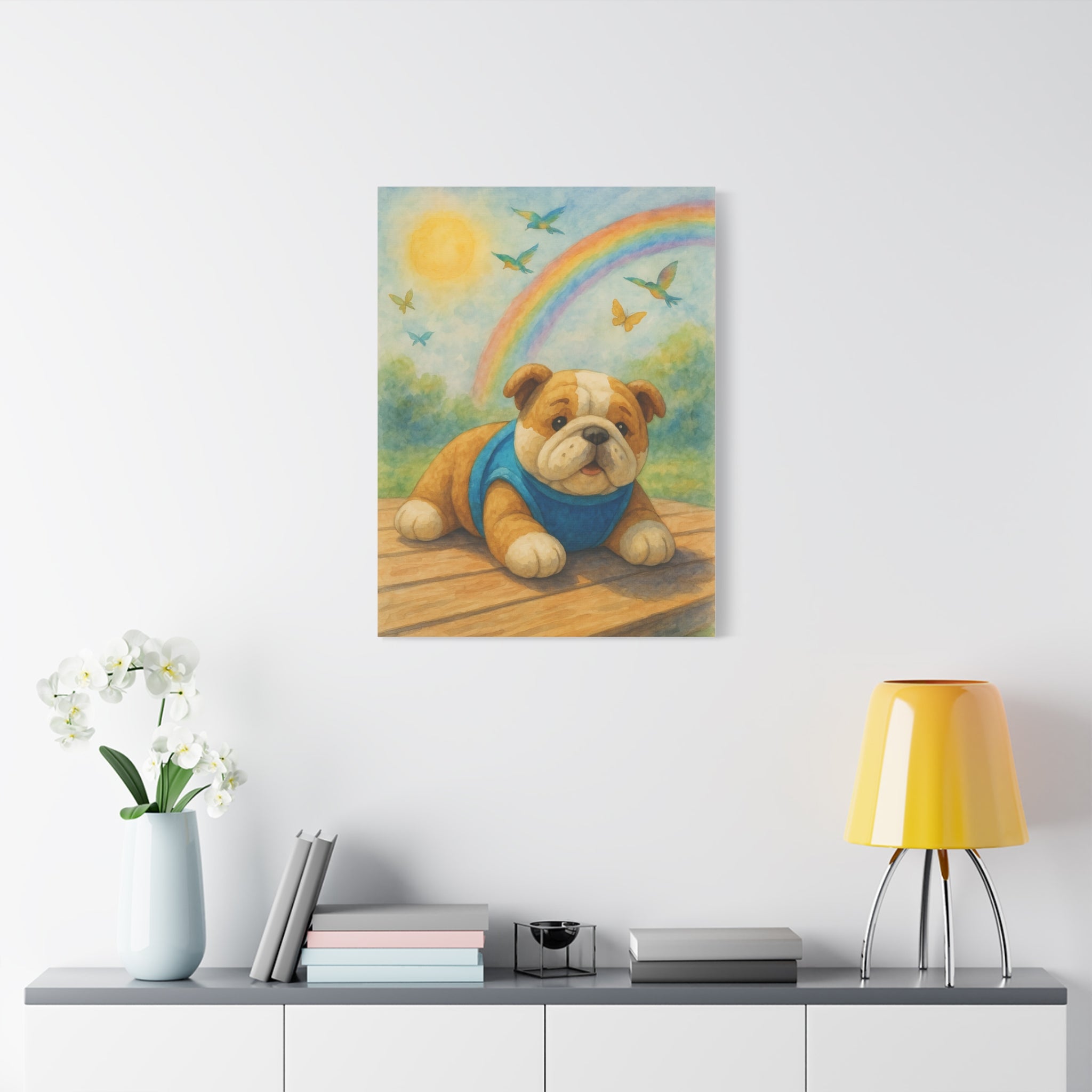 Adorable Dog Art Canvas, Playful Bulldog Wall Decor, Pet Lover Gift, Kids Room Art, Birthday Gift Idea, Animal Artwork