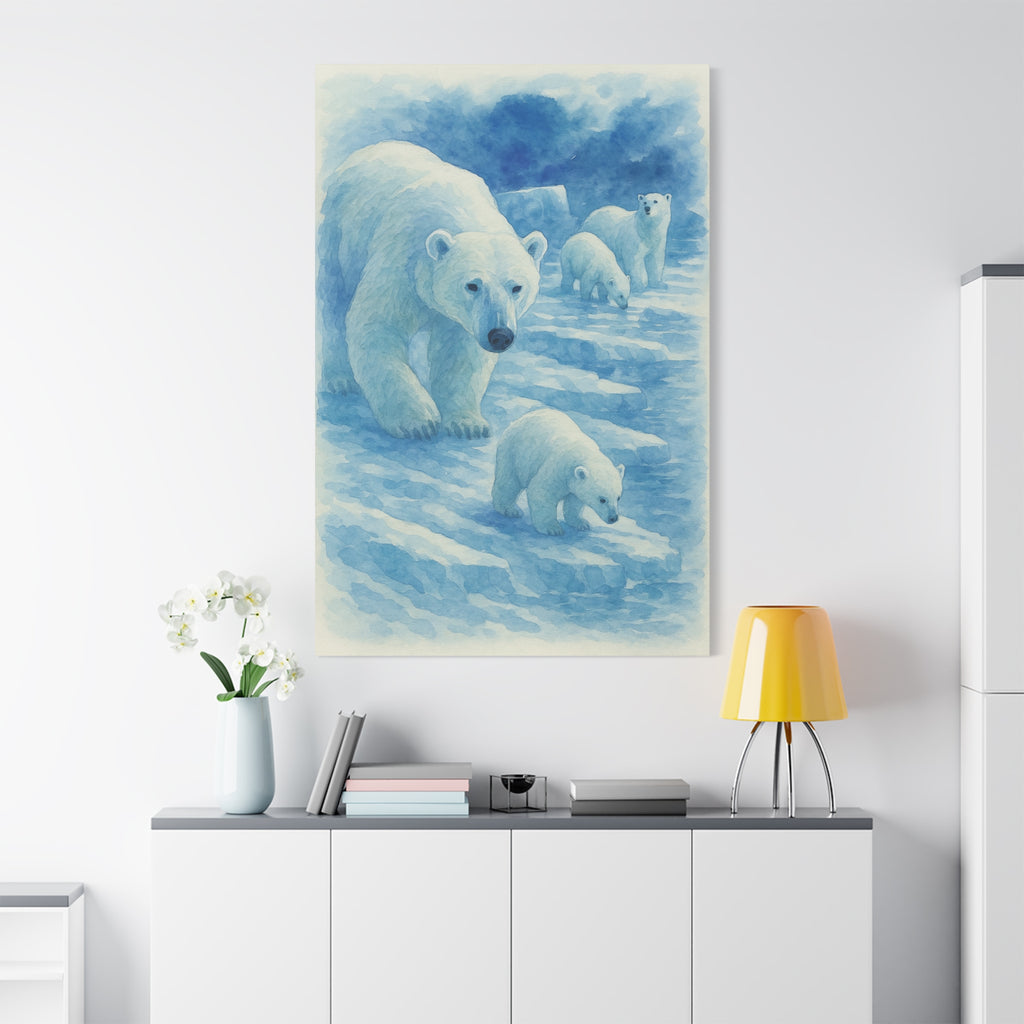 Polar Bear Family Canvas Art Print, Nature Home Decor, Wildlife Lovers Gift, Arctic Wall Art, Nursery Decor