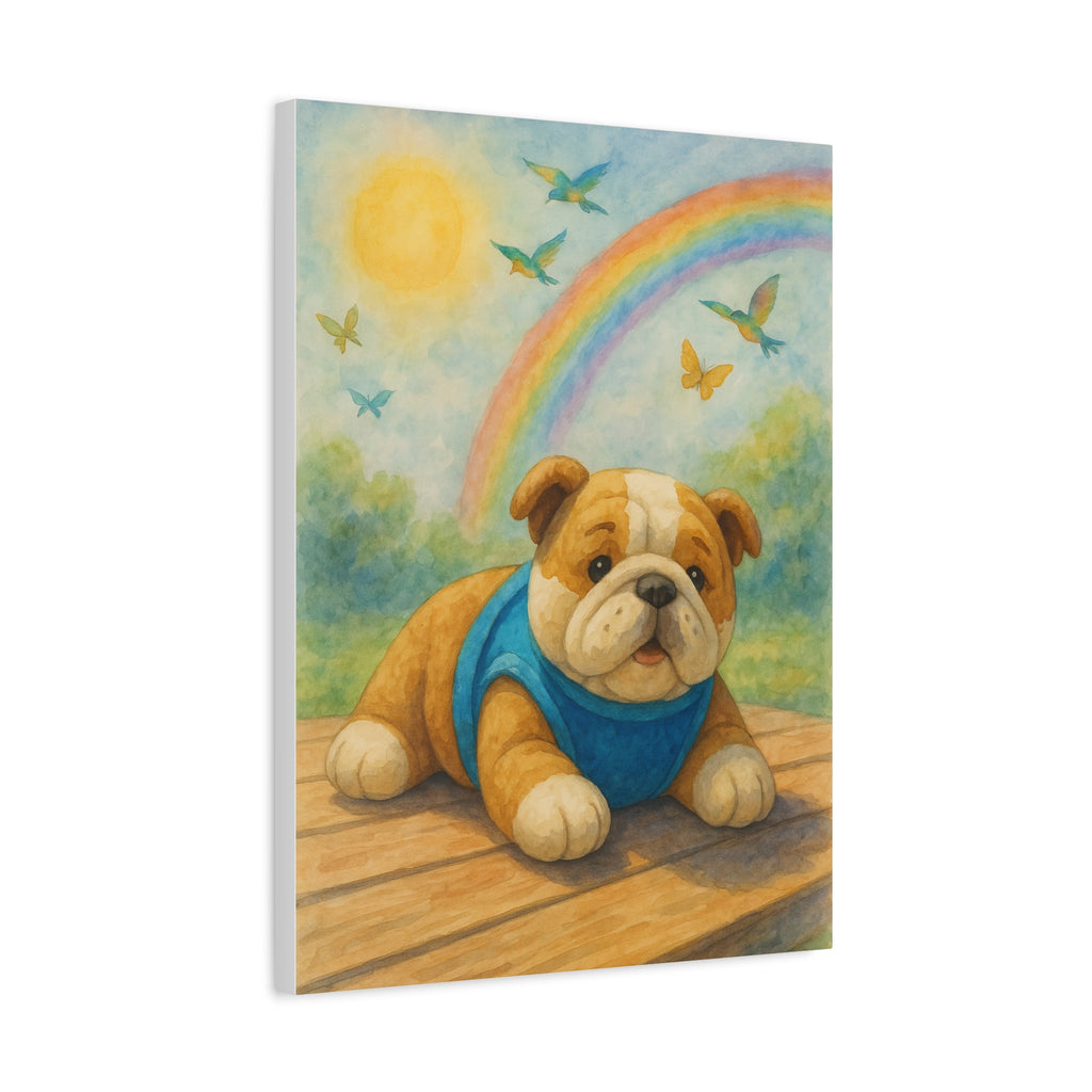 Adorable Dog Art Canvas, Playful Bulldog Wall Decor, Pet Lover Gift, Kids Room Art, Birthday Gift Idea, Animal Artwork