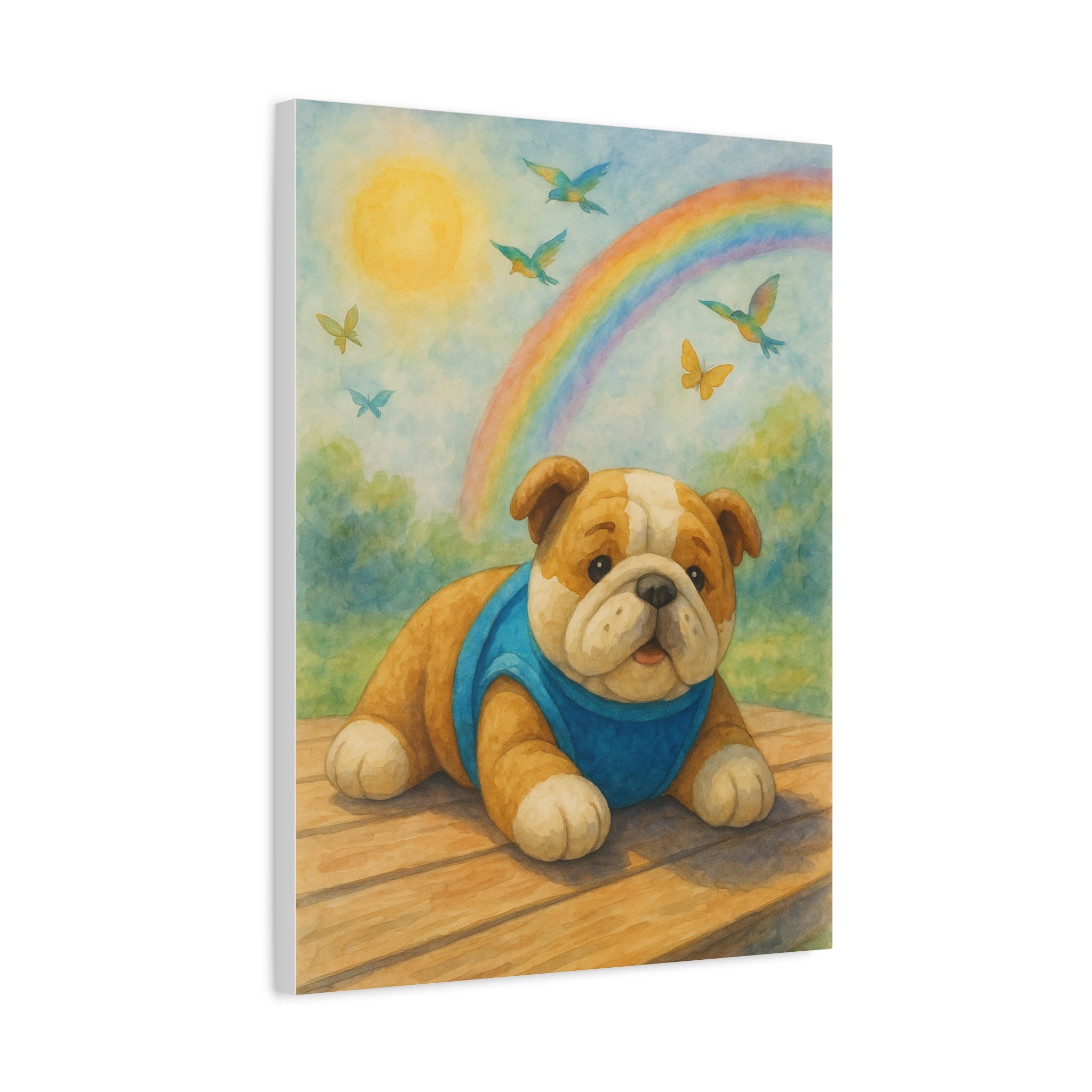 Adorable Dog Art Canvas, Playful Bulldog Wall Decor, Pet Lover Gift, Kids Room Art, Birthday Gift Idea, Animal Artwork