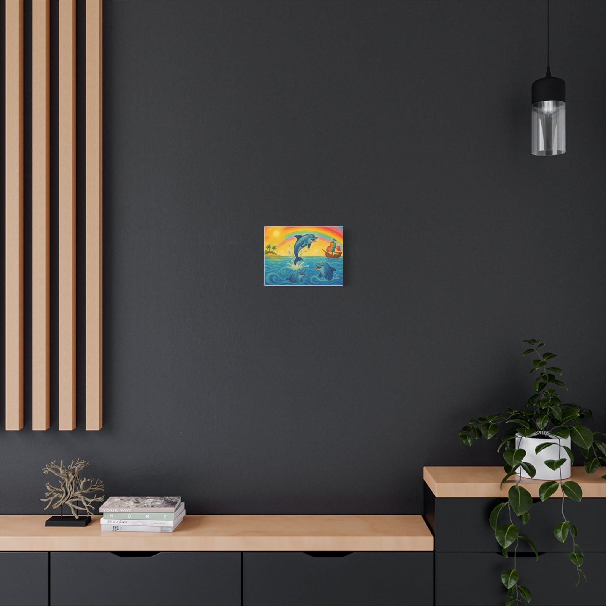 Colorful Dolphin Canvas Wall Art, Nautical Home Decor, Beach Vibes, Kids Bedroom Wall Art, Ocean-Themed Gift, Bright Rainbow Print