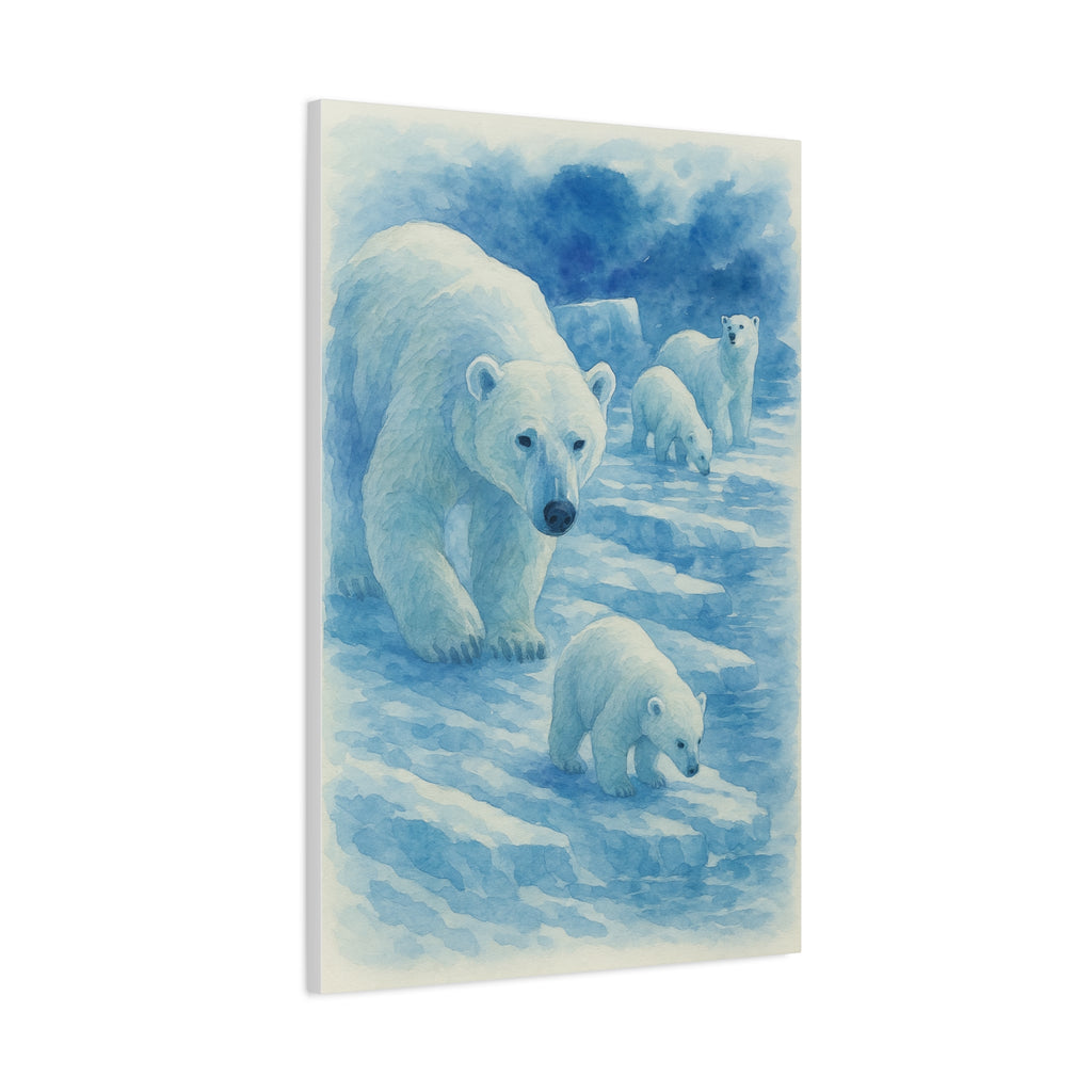 Polar Bear Family Canvas Art Print, Nature Home Decor, Wildlife Lovers Gift, Arctic Wall Art, Nursery Decor