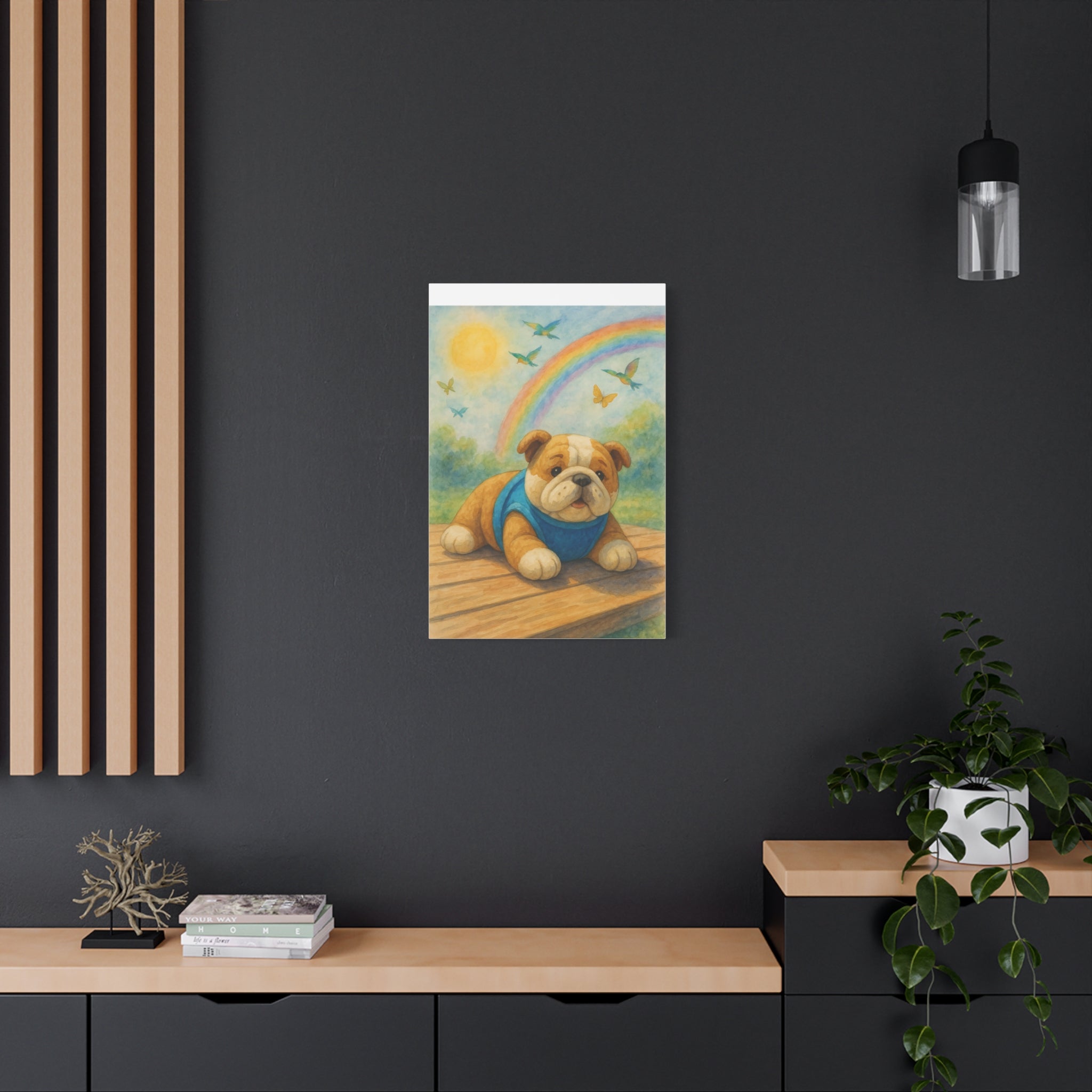 Adorable Dog Art Canvas, Playful Bulldog Wall Decor, Pet Lover Gift, Kids Room Art, Birthday Gift Idea, Animal Artwork