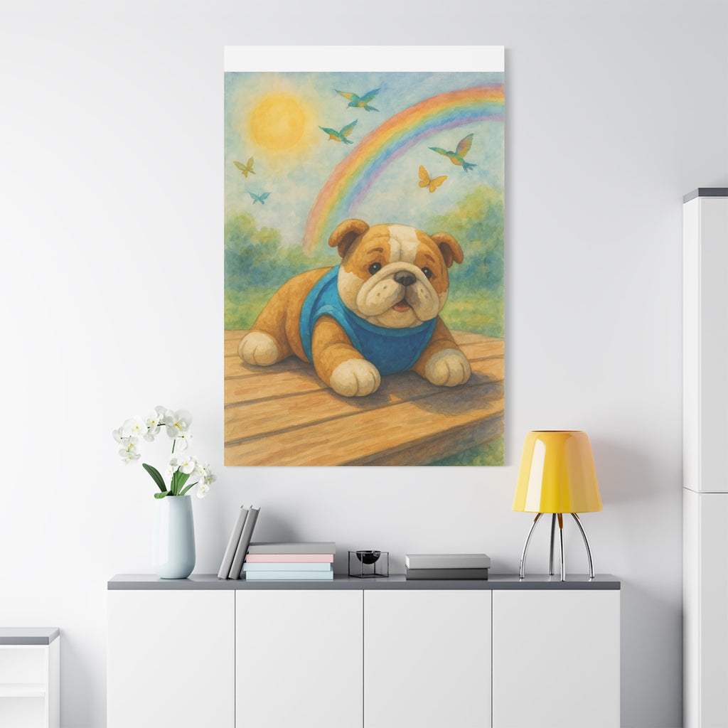 Adorable Dog Art Canvas, Playful Bulldog Wall Decor, Pet Lover Gift, Kids Room Art, Birthday Gift Idea, Animal Artwork