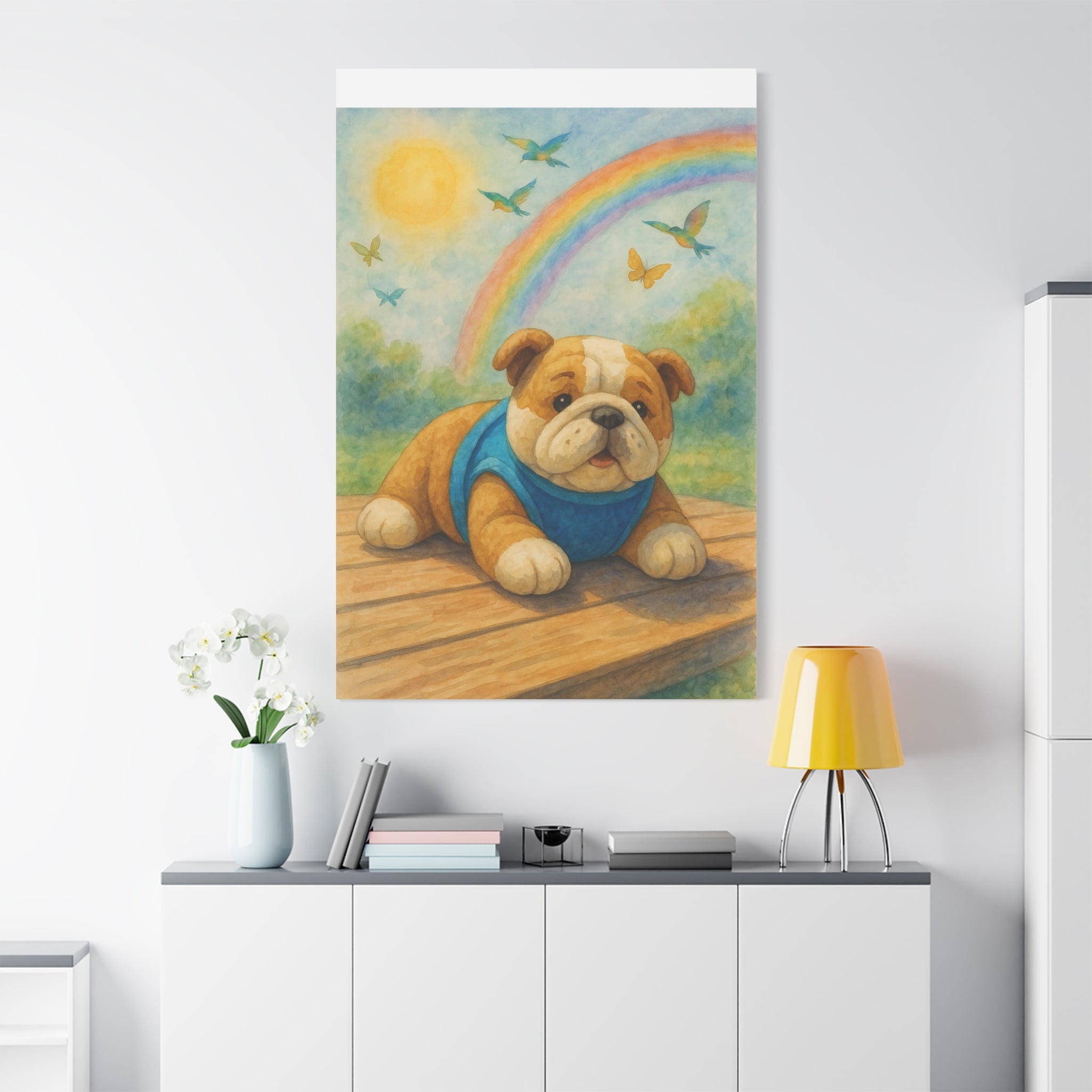 Adorable Dog Art Canvas, Playful Bulldog Wall Decor, Pet Lover Gift, Kids Room Art, Birthday Gift Idea, Animal Artwork