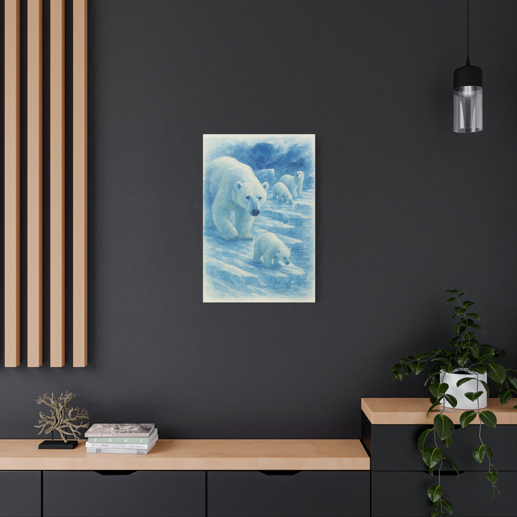 Polar Bear Family Canvas Art Print, Nature Home Decor, Wildlife Lovers Gift, Arctic Wall Art, Nursery Decor
