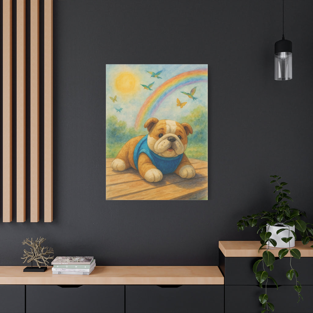 Adorable Dog Art Canvas, Playful Bulldog Wall Decor, Pet Lover Gift, Kids Room Art, Birthday Gift Idea, Animal Artwork