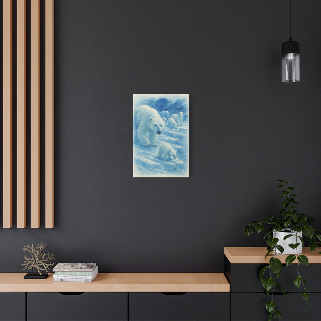 Polar Bear Family Canvas Art Print, Nature Home Decor, Wildlife Lovers Gift, Arctic Wall Art, Nursery Decor