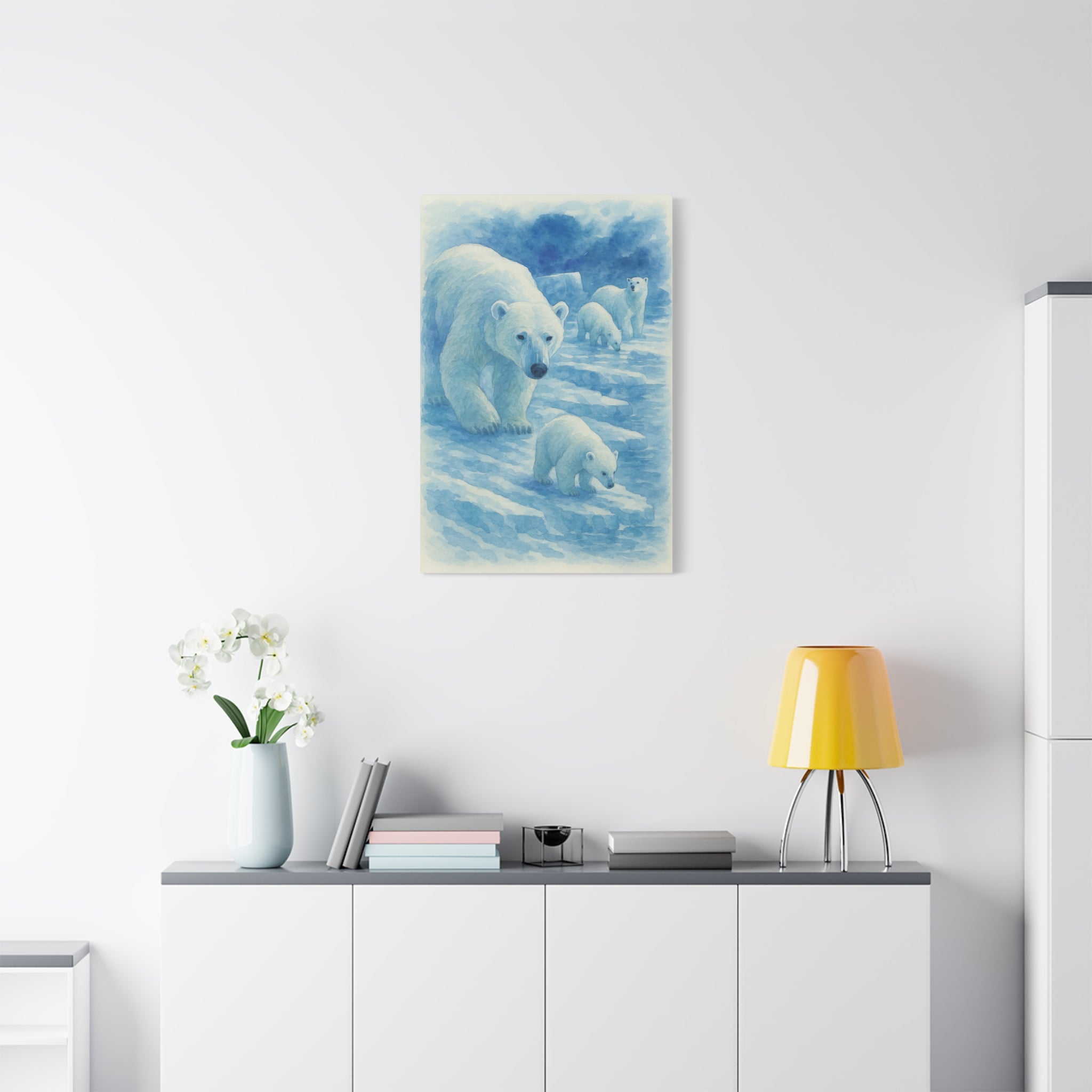 Polar Bear Family Canvas Art Print, Nature Home Decor, Wildlife Lovers Gift, Arctic Wall Art, Nursery Decor