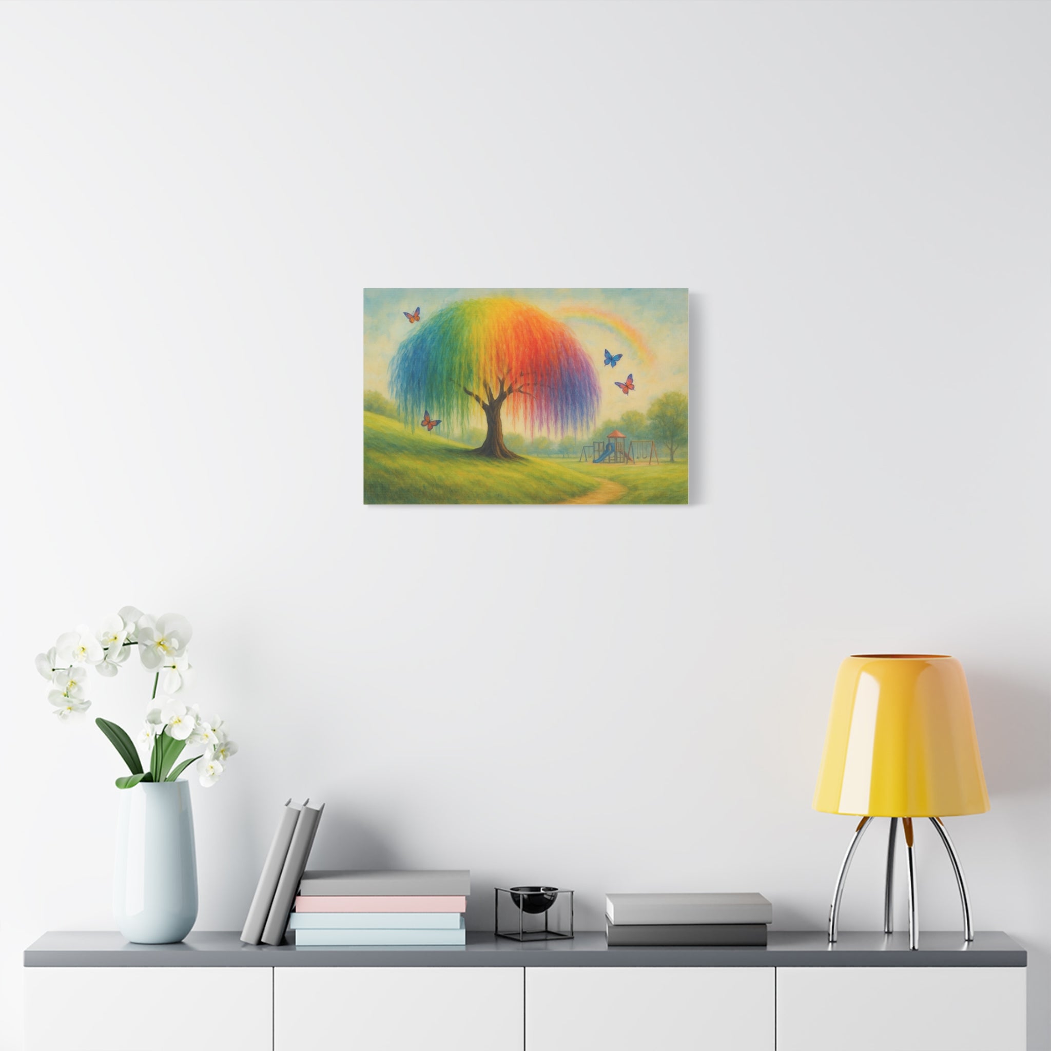 Rainbow Tree Canvas Art, Colorful Wall Decor, Kids Room Art, Nature Painting, Playful Home Decoration