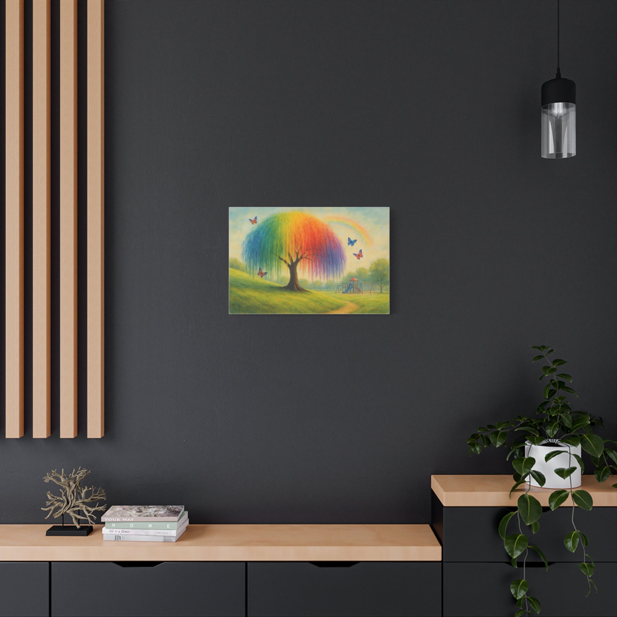 Rainbow Tree Canvas Art, Colorful Wall Decor, Kids Room Art, Nature Painting, Playful Home Decoration