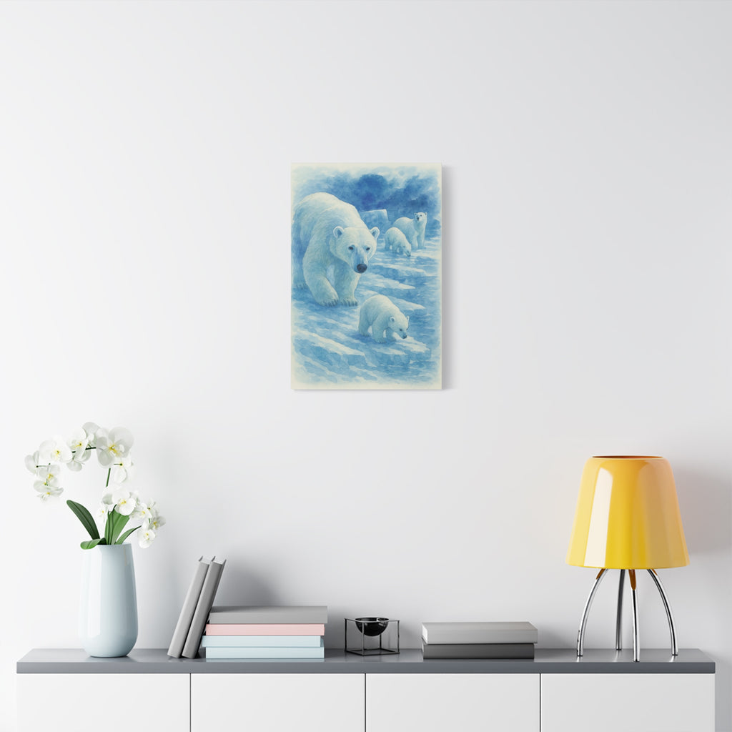 Polar Bear Family Canvas Art Print, Nature Home Decor, Wildlife Lovers Gift, Arctic Wall Art, Nursery Decor