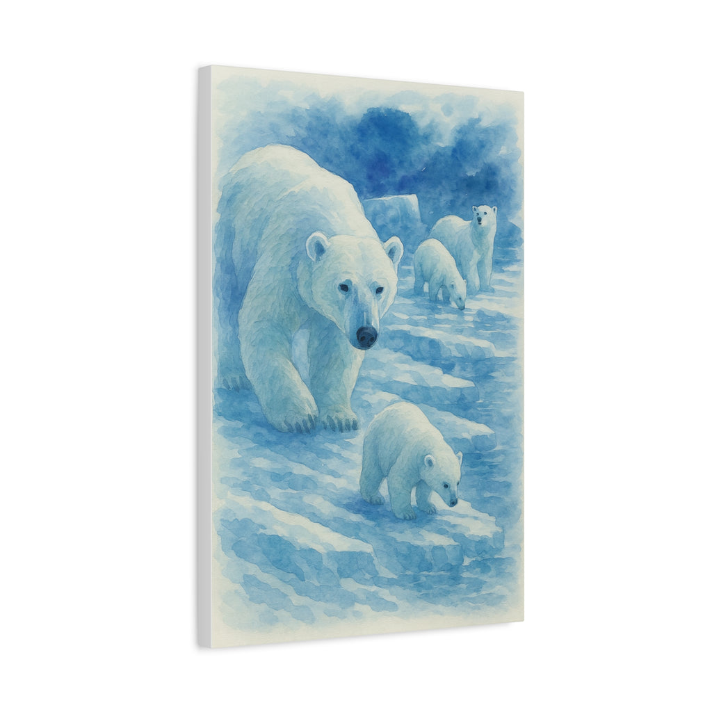 Polar Bear Family Canvas Art Print, Nature Home Decor, Wildlife Lovers Gift, Arctic Wall Art, Nursery Decor