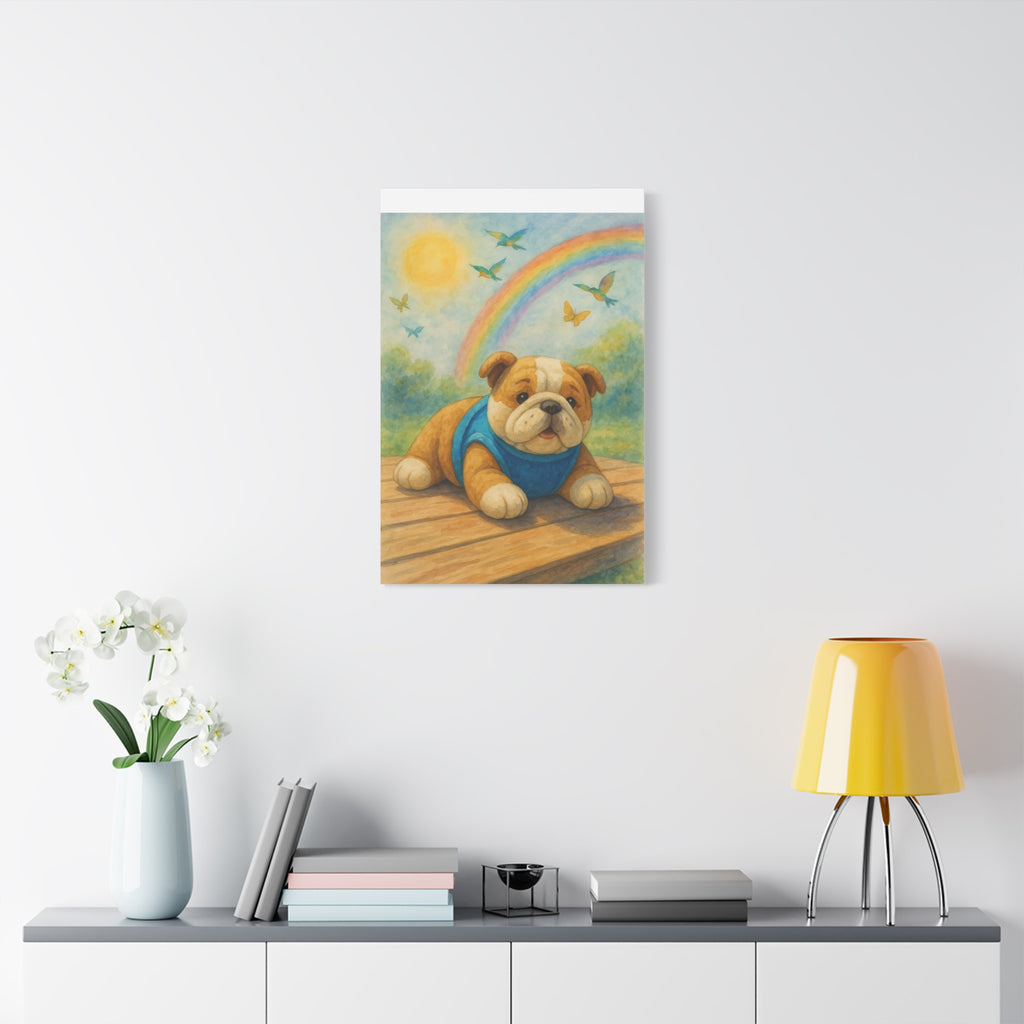 Adorable Dog Art Canvas, Playful Bulldog Wall Decor, Pet Lover Gift, Kids Room Art, Birthday Gift Idea, Animal Artwork