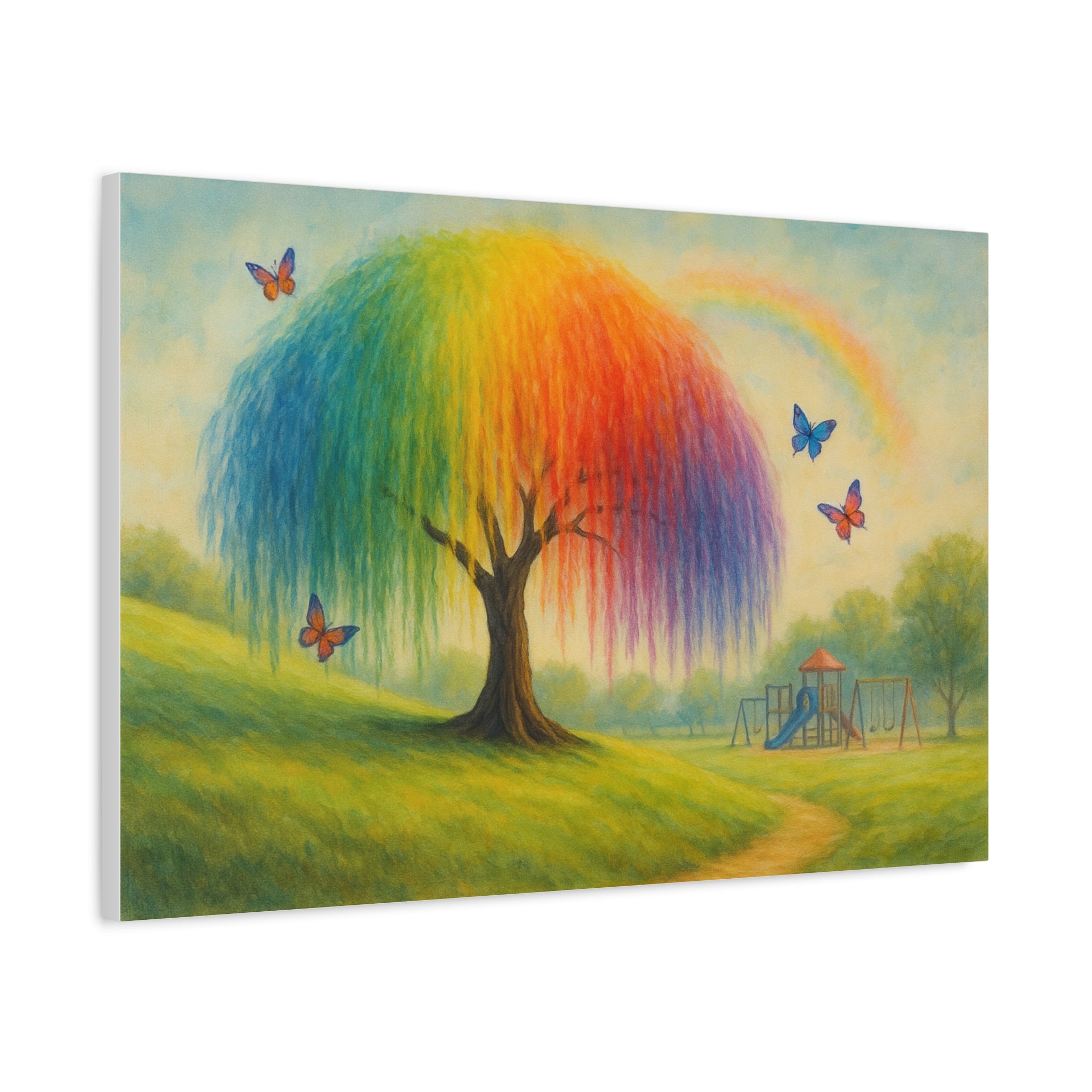 Rainbow Tree Canvas Art, Colorful Wall Decor, Kids Room Art, Nature Painting, Playful Home Decoration