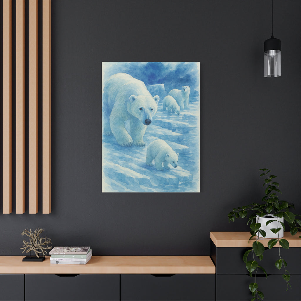 Polar Bear Family Canvas Art Print, Nature Home Decor, Wildlife Lovers Gift, Arctic Wall Art, Nursery Decor
