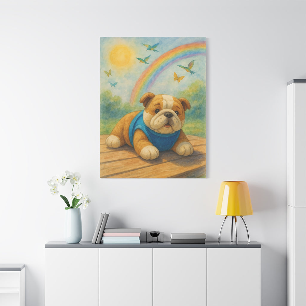 Adorable Dog Art Canvas, Playful Bulldog Wall Decor, Pet Lover Gift, Kids Room Art, Birthday Gift Idea, Animal Artwork