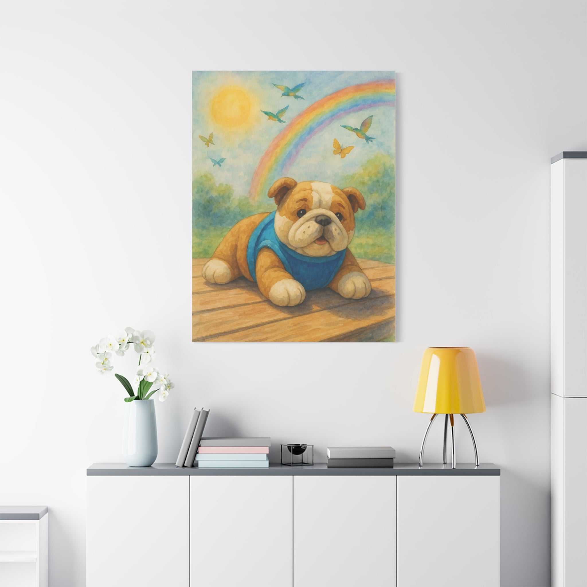 Adorable Dog Art Canvas, Playful Bulldog Wall Decor, Pet Lover Gift, Kids Room Art, Birthday Gift Idea, Animal Artwork