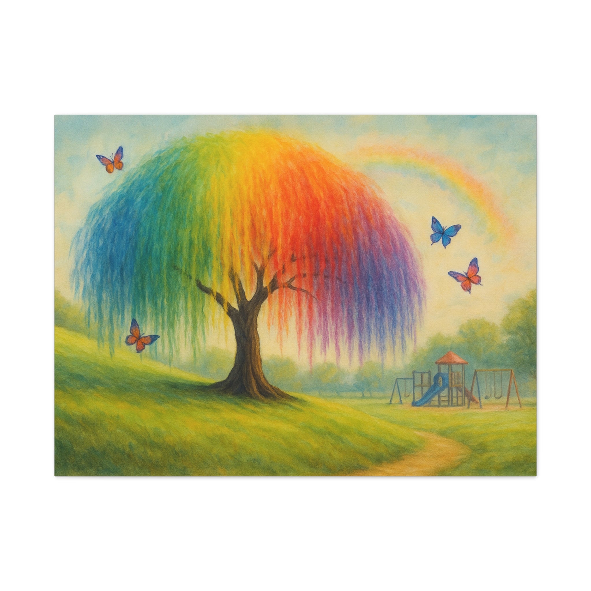 Rainbow Tree Canvas Art, Colorful Wall Decor, Kids Room Art, Nature Painting, Playful Home Decoration