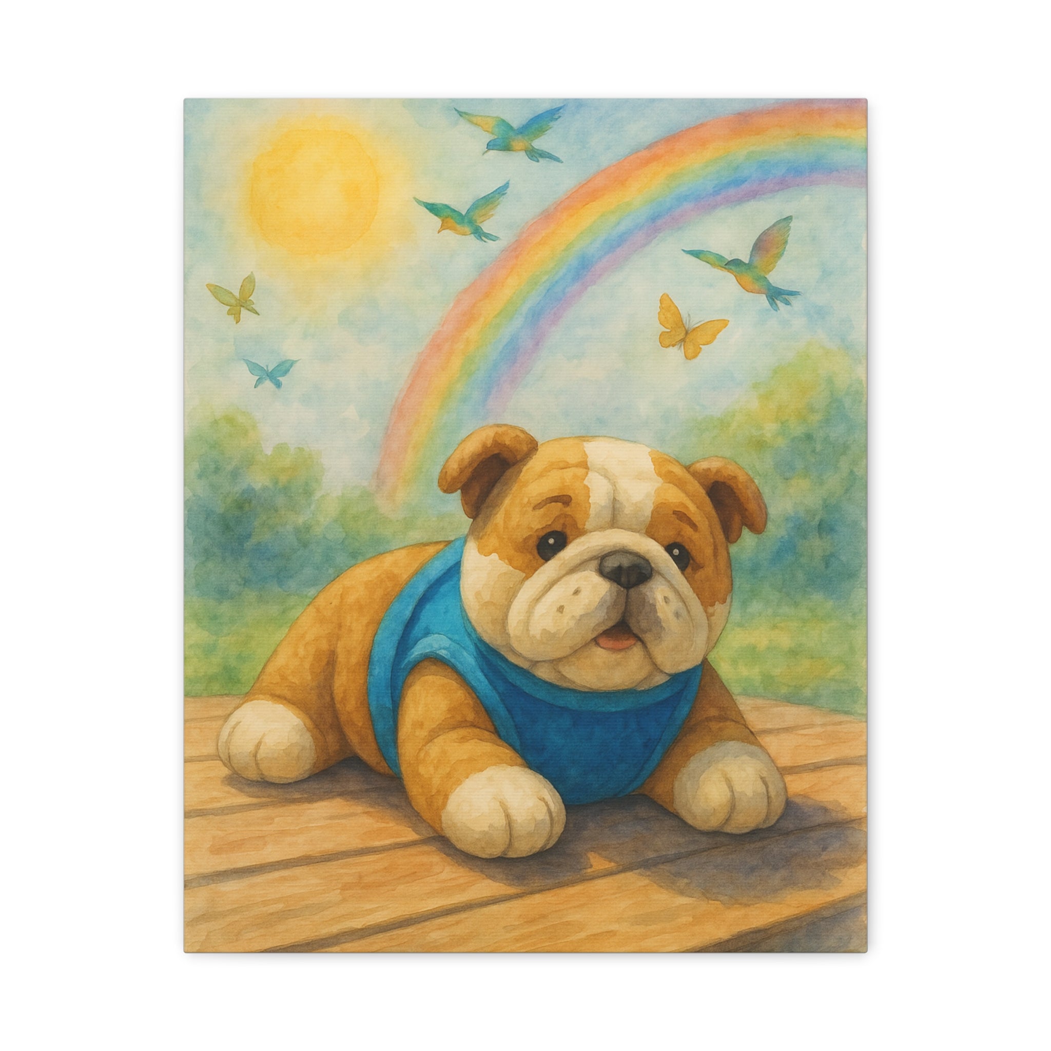 Adorable Dog Art Canvas, Playful Bulldog Wall Decor, Pet Lover Gift, Kids Room Art, Birthday Gift Idea, Animal Artwork