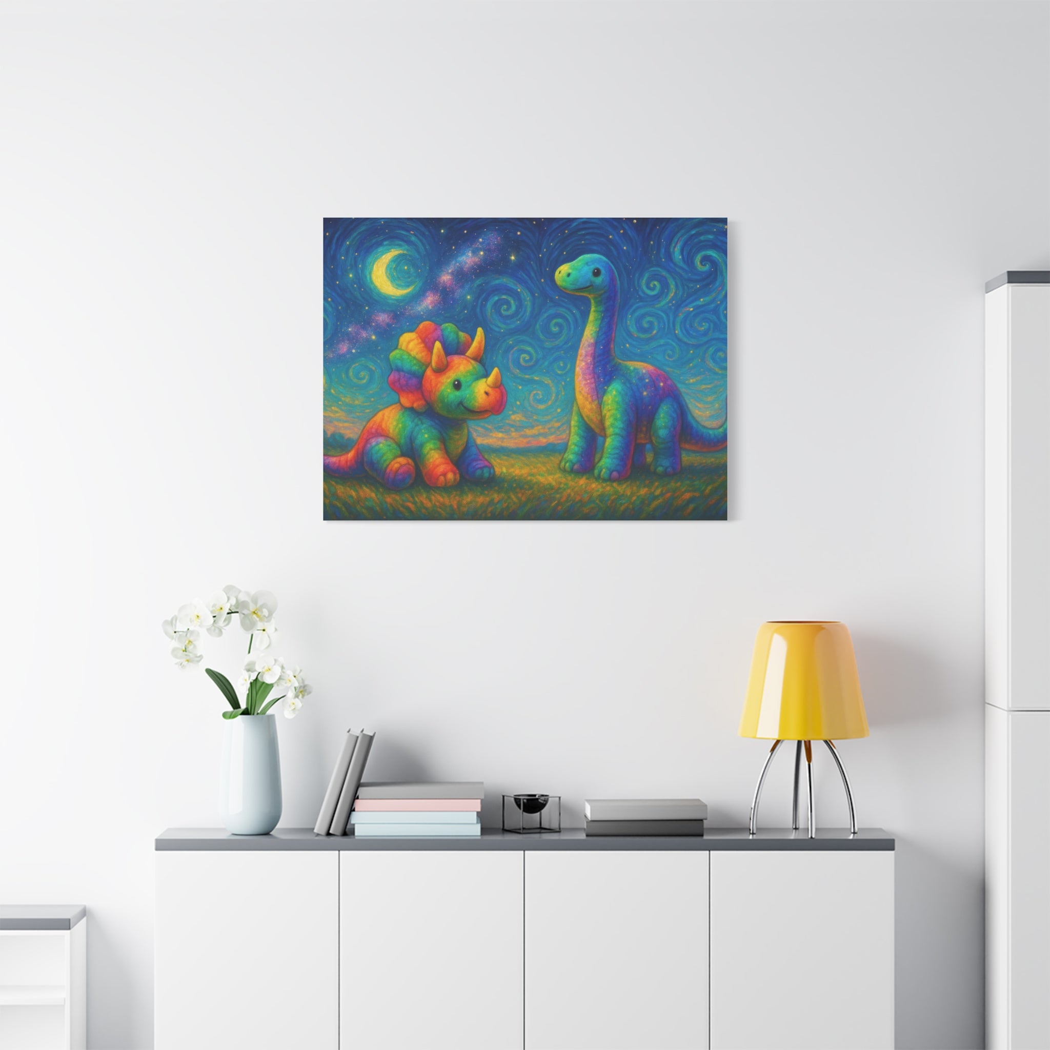 Colorful Dinosaur Canvas Wall Art, Kids Room Decor, Vibrant Dinosaurs, Whimsical Home Decor, Gift for Dino Lovers