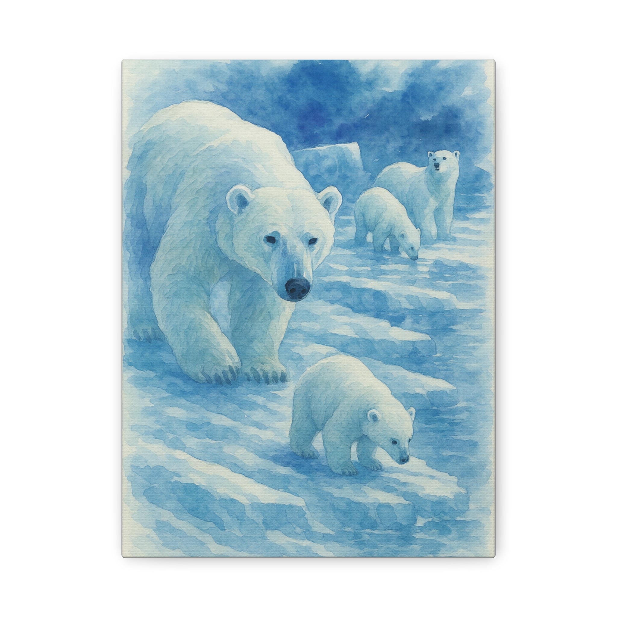Polar Bear Family Canvas Art Print, Nature Home Decor, Wildlife Lovers Gift, Arctic Wall Art, Nursery Decor