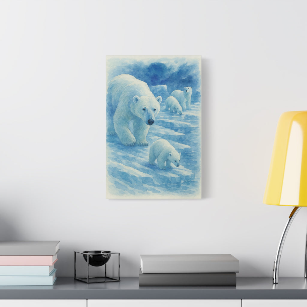 Polar Bear Family Canvas Art Print, Nature Home Decor, Wildlife Lovers Gift, Arctic Wall Art, Nursery Decor