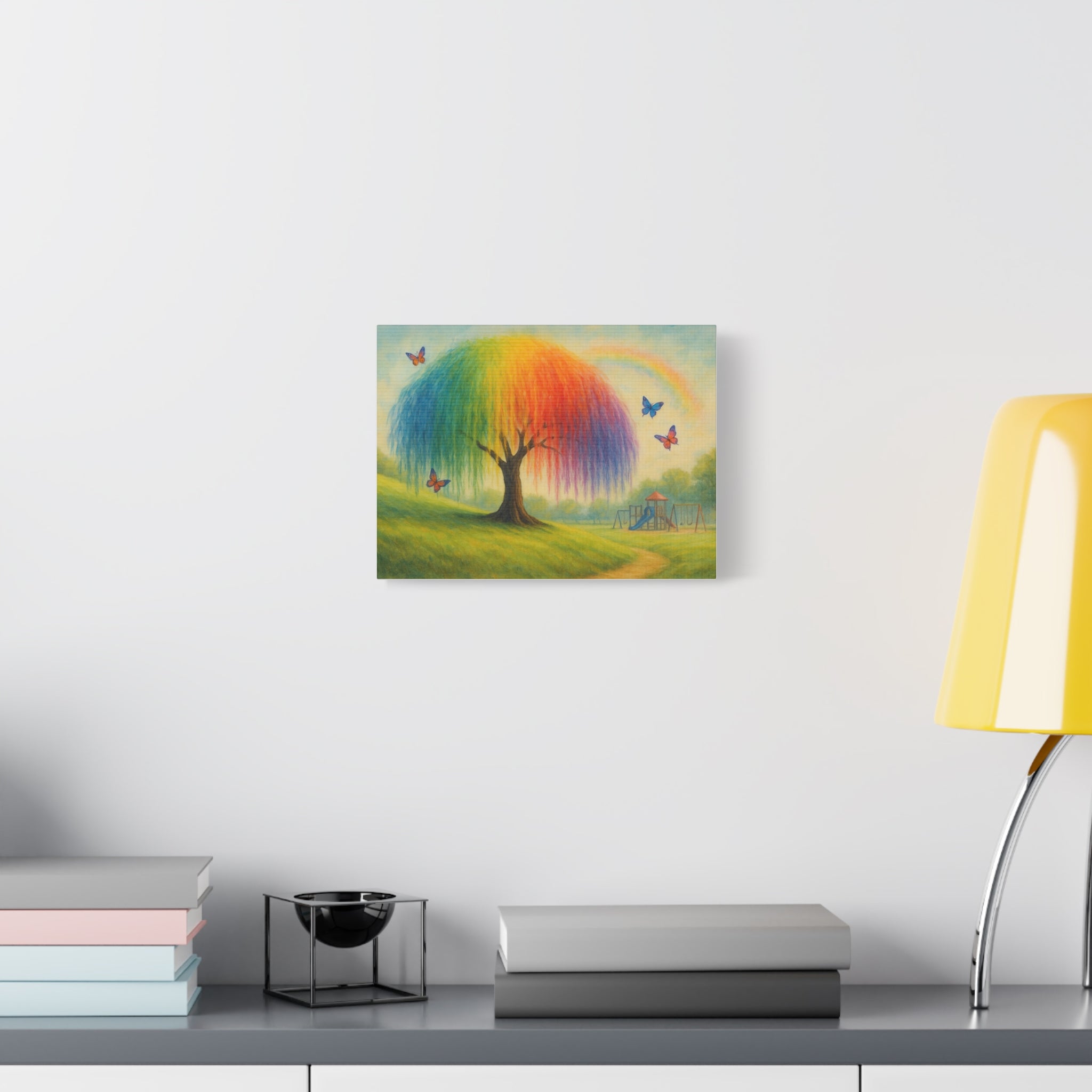 Rainbow Tree Canvas Art, Colorful Wall Decor, Kids Room Art, Nature Painting, Playful Home Decoration
