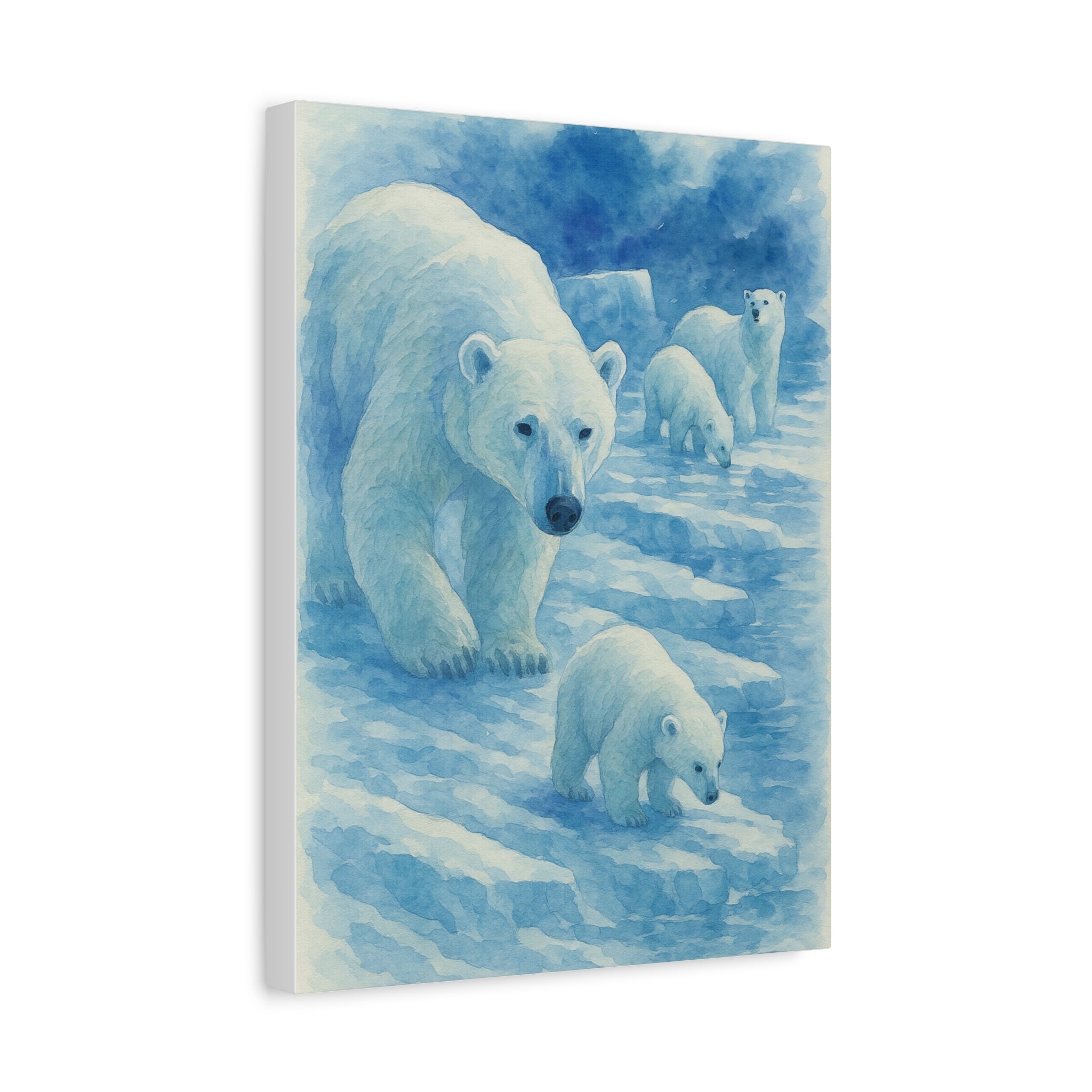Polar Bear Family Canvas Art Print, Nature Home Decor, Wildlife Lovers Gift, Arctic Wall Art, Nursery Decor