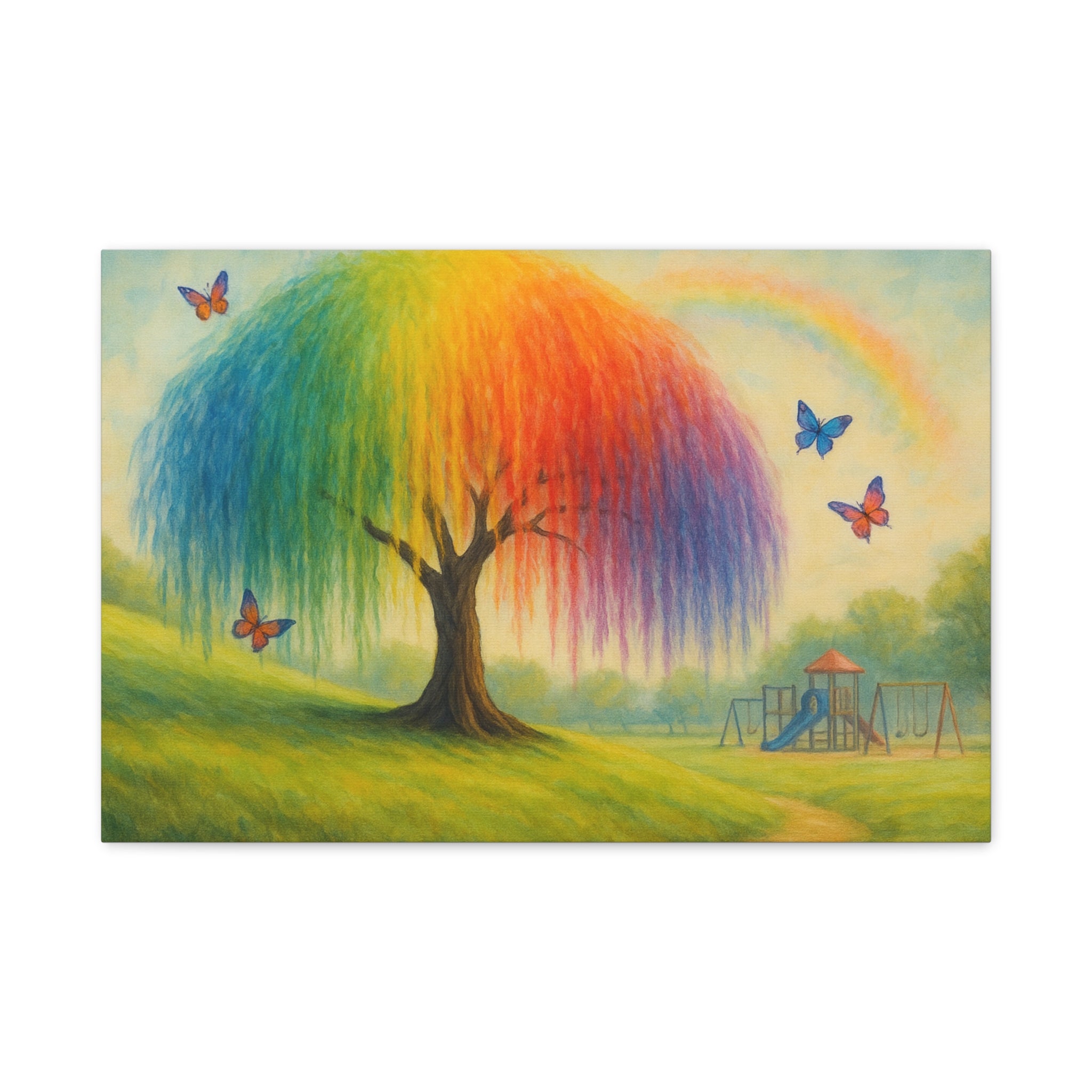 Rainbow Tree Canvas Art, Colorful Wall Decor, Kids Room Art, Nature Painting, Playful Home Decoration