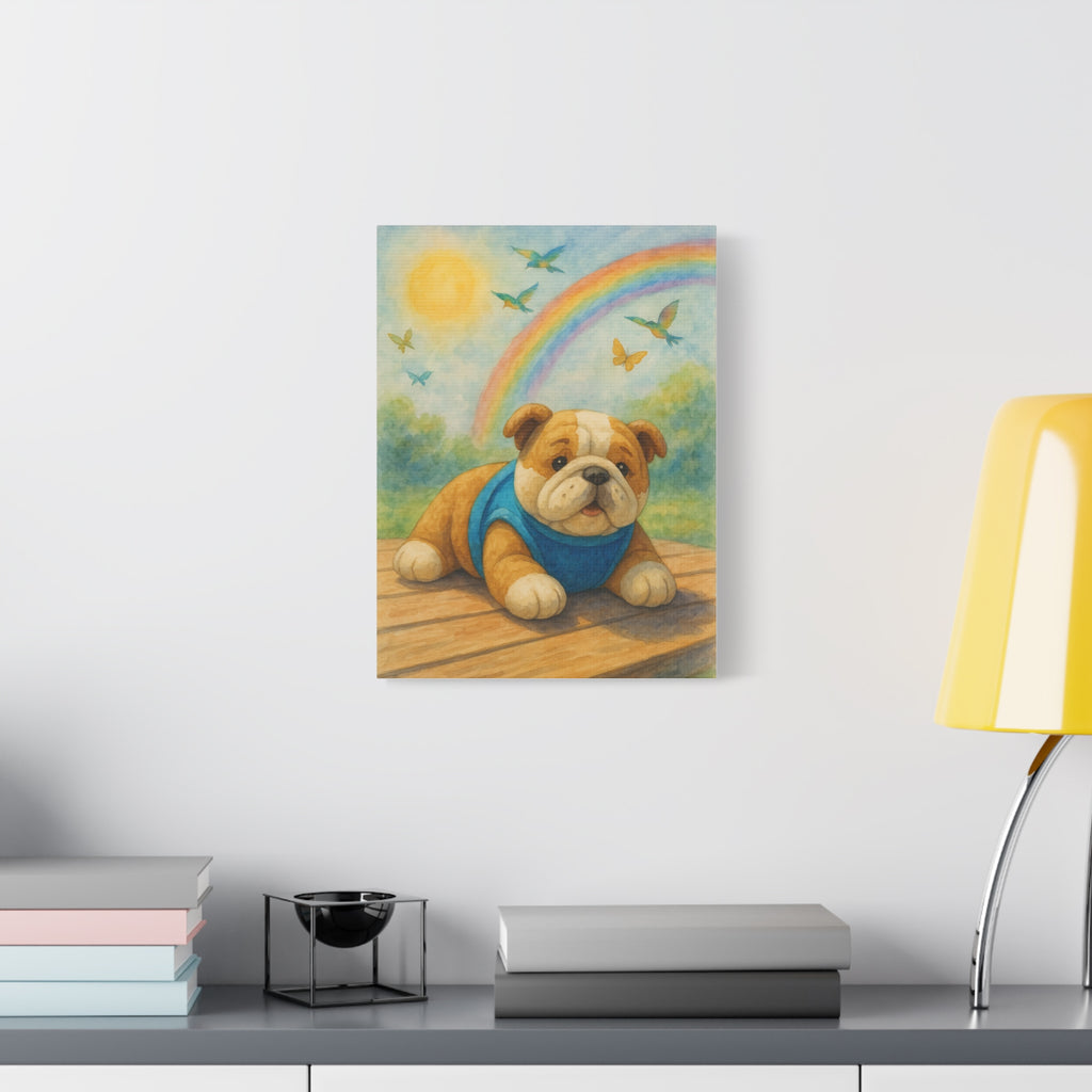 Adorable Dog Art Canvas, Playful Bulldog Wall Decor, Pet Lover Gift, Kids Room Art, Birthday Gift Idea, Animal Artwork