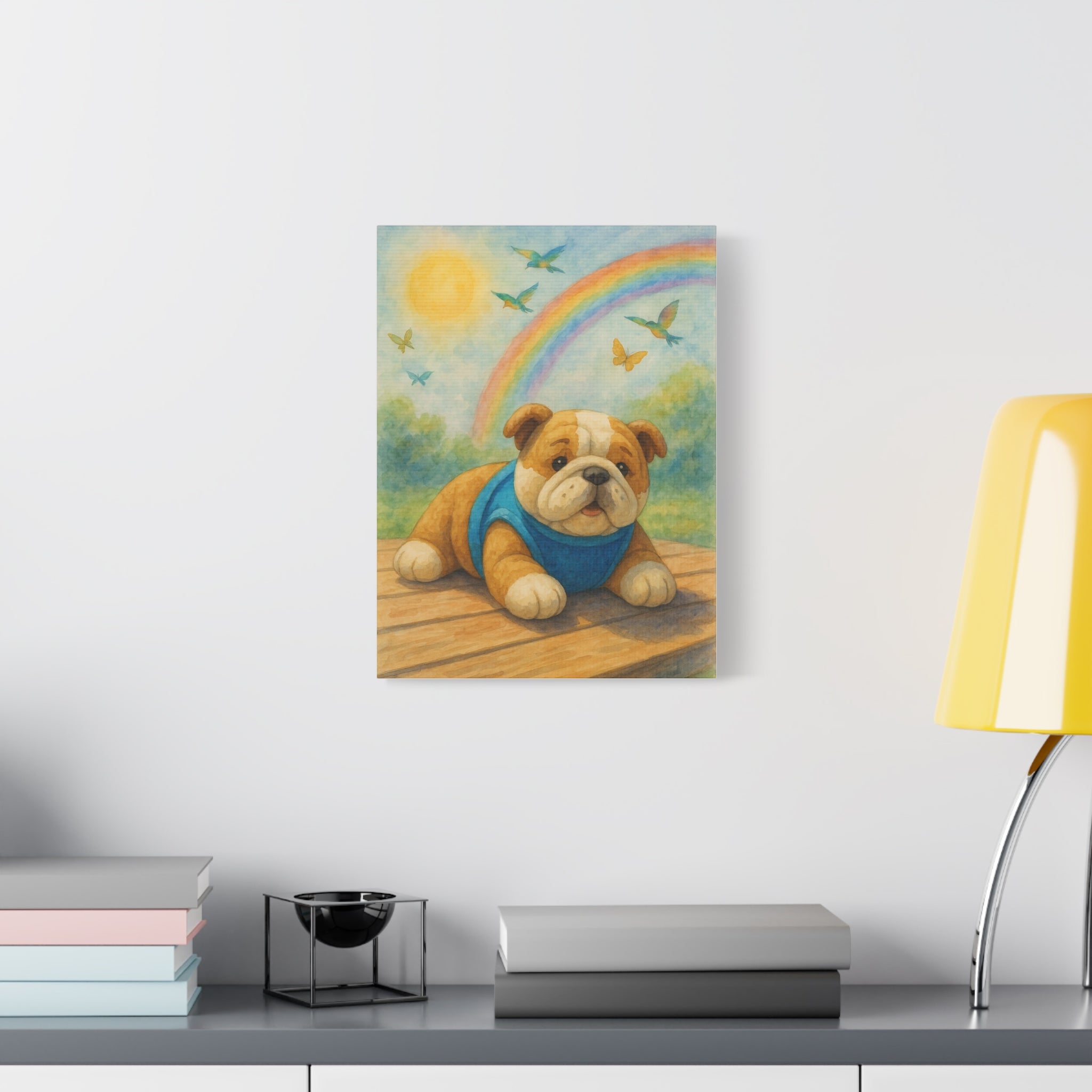 Adorable Dog Art Canvas, Playful Bulldog Wall Decor, Pet Lover Gift, Kids Room Art, Birthday Gift Idea, Animal Artwork