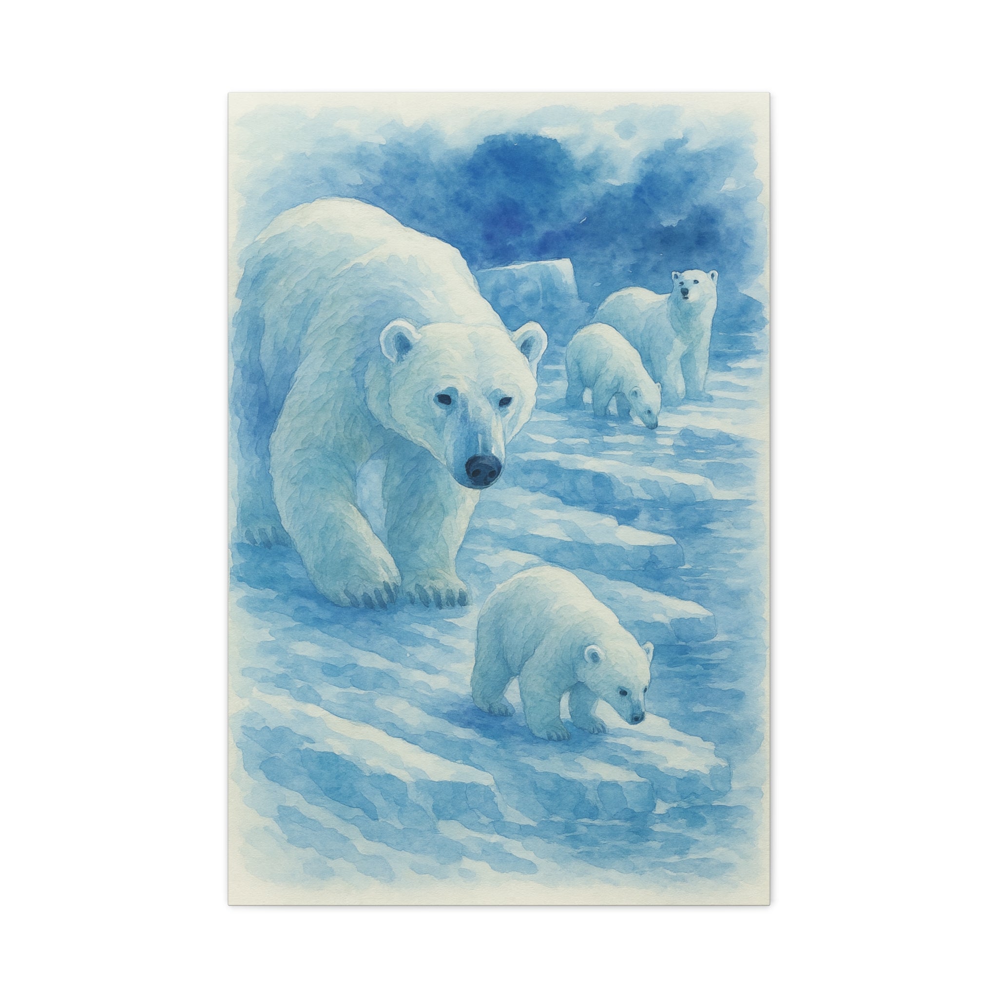 Polar Bear Family Canvas Art Print, Nature Home Decor, Wildlife Lovers Gift, Arctic Wall Art, Nursery Decor