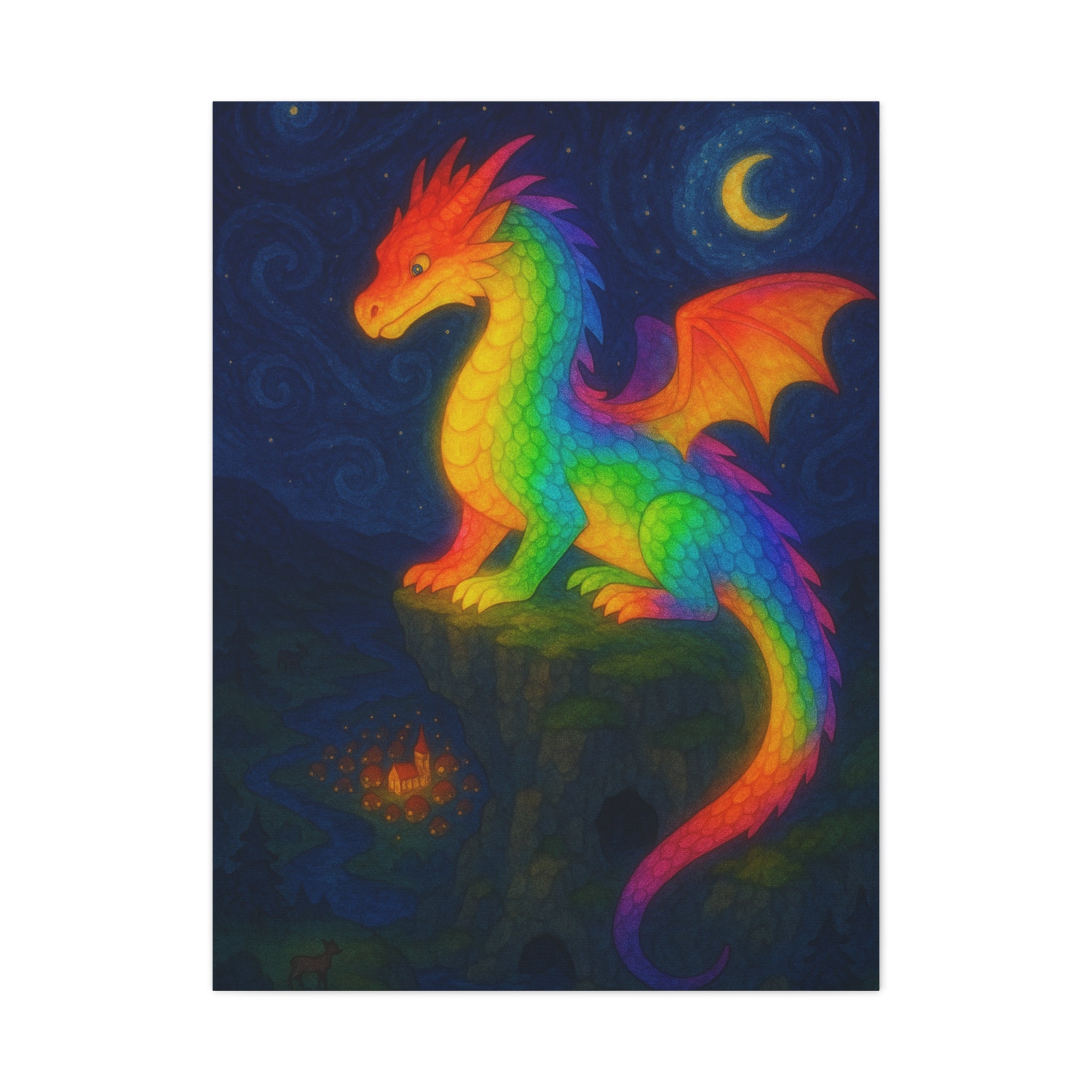 Colorful Dragon Art Canvas Print, Wall Decor for Fantasy Lovers, Children's Room, Gifts for Birthdays and Holidays