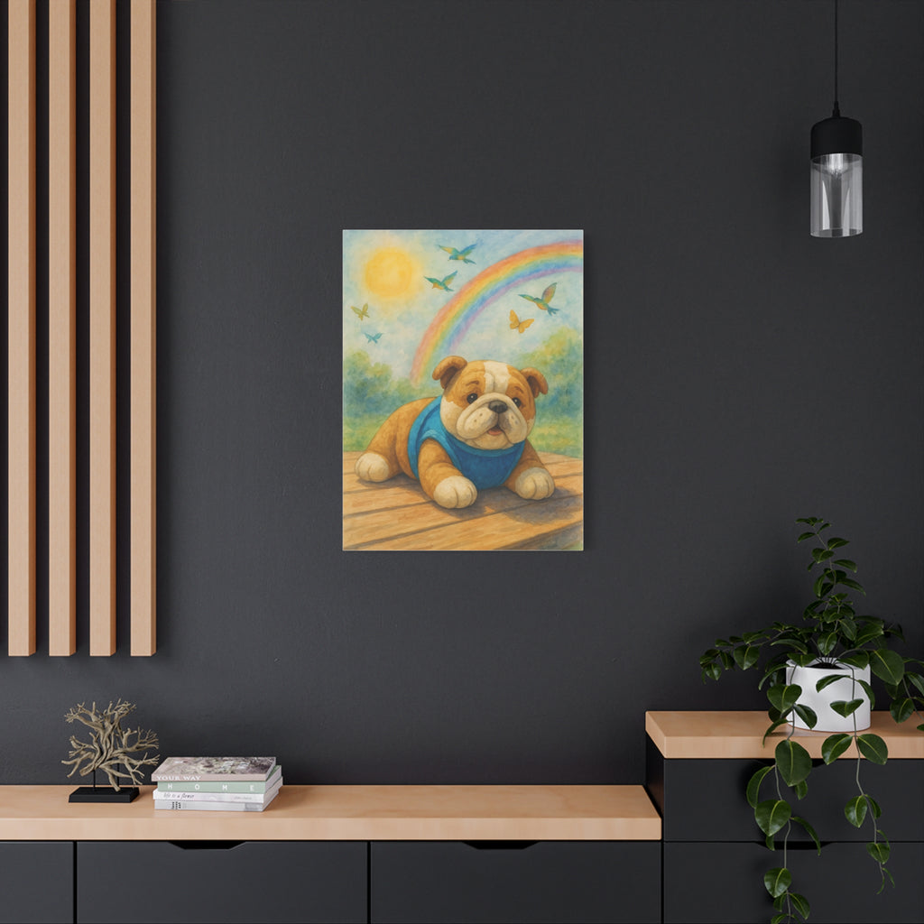 Adorable Dog Art Canvas, Playful Bulldog Wall Decor, Pet Lover Gift, Kids Room Art, Birthday Gift Idea, Animal Artwork
