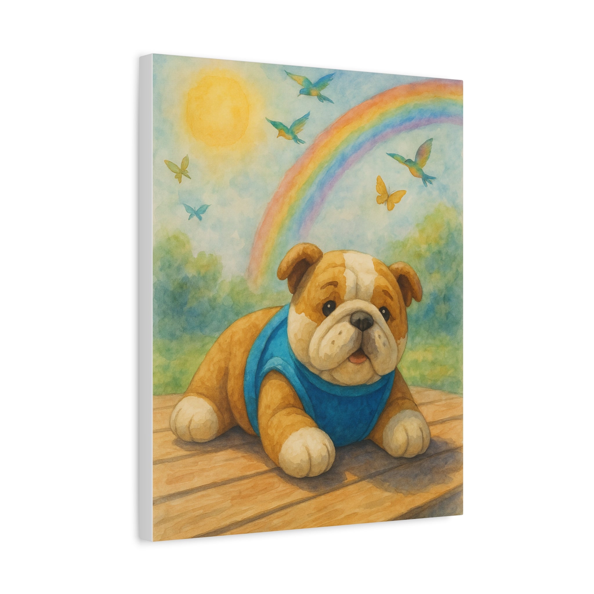Adorable Dog Art Canvas, Playful Bulldog Wall Decor, Pet Lover Gift, Kids Room Art, Birthday Gift Idea, Animal Artwork