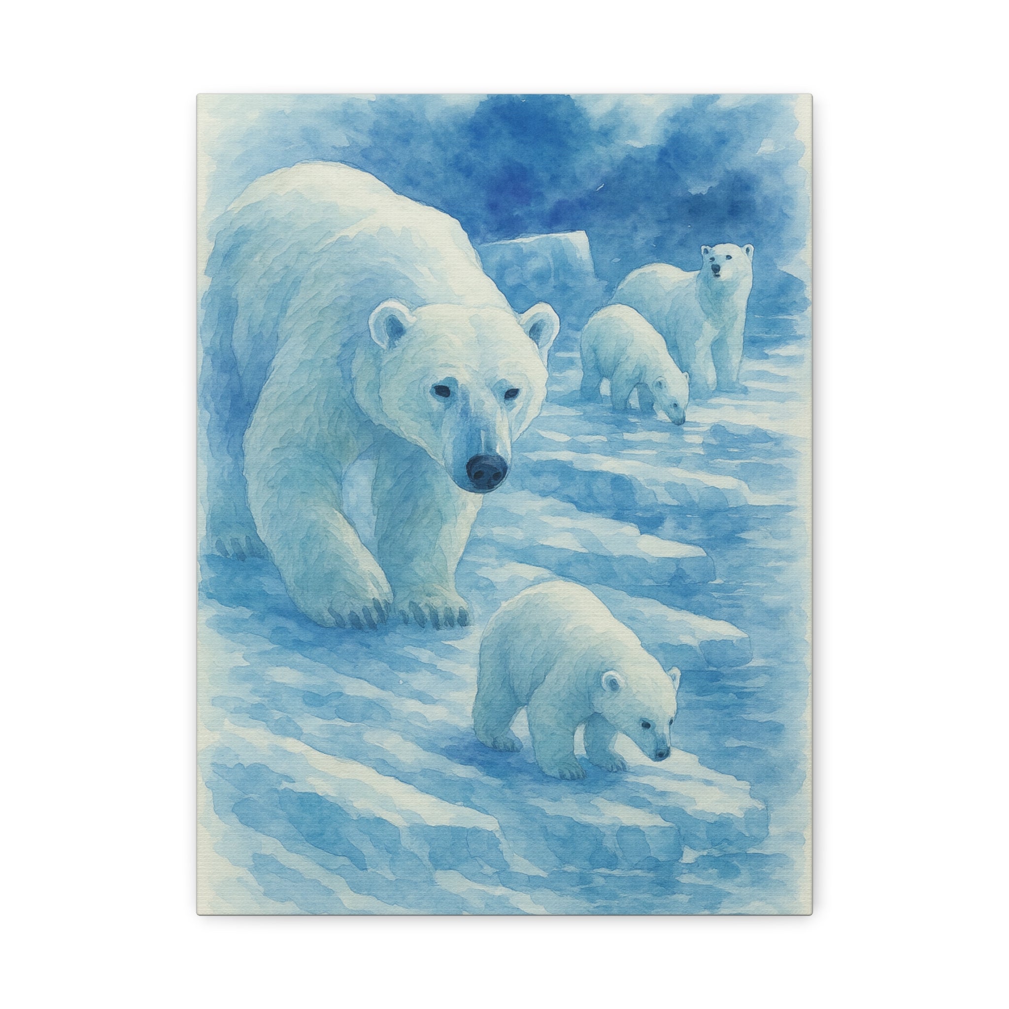 Polar Bear Family Canvas Art Print, Nature Home Decor, Wildlife Lovers Gift, Arctic Wall Art, Nursery Decor