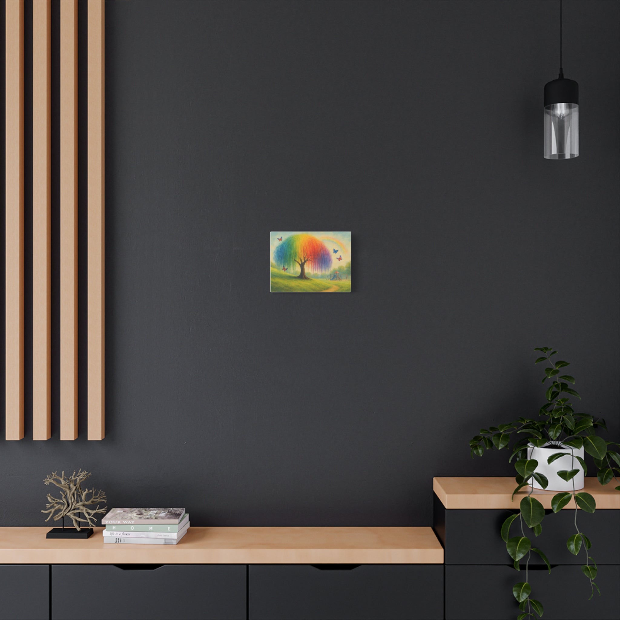 Rainbow Tree Canvas Art, Colorful Wall Decor, Kids Room Art, Nature Painting, Playful Home Decoration