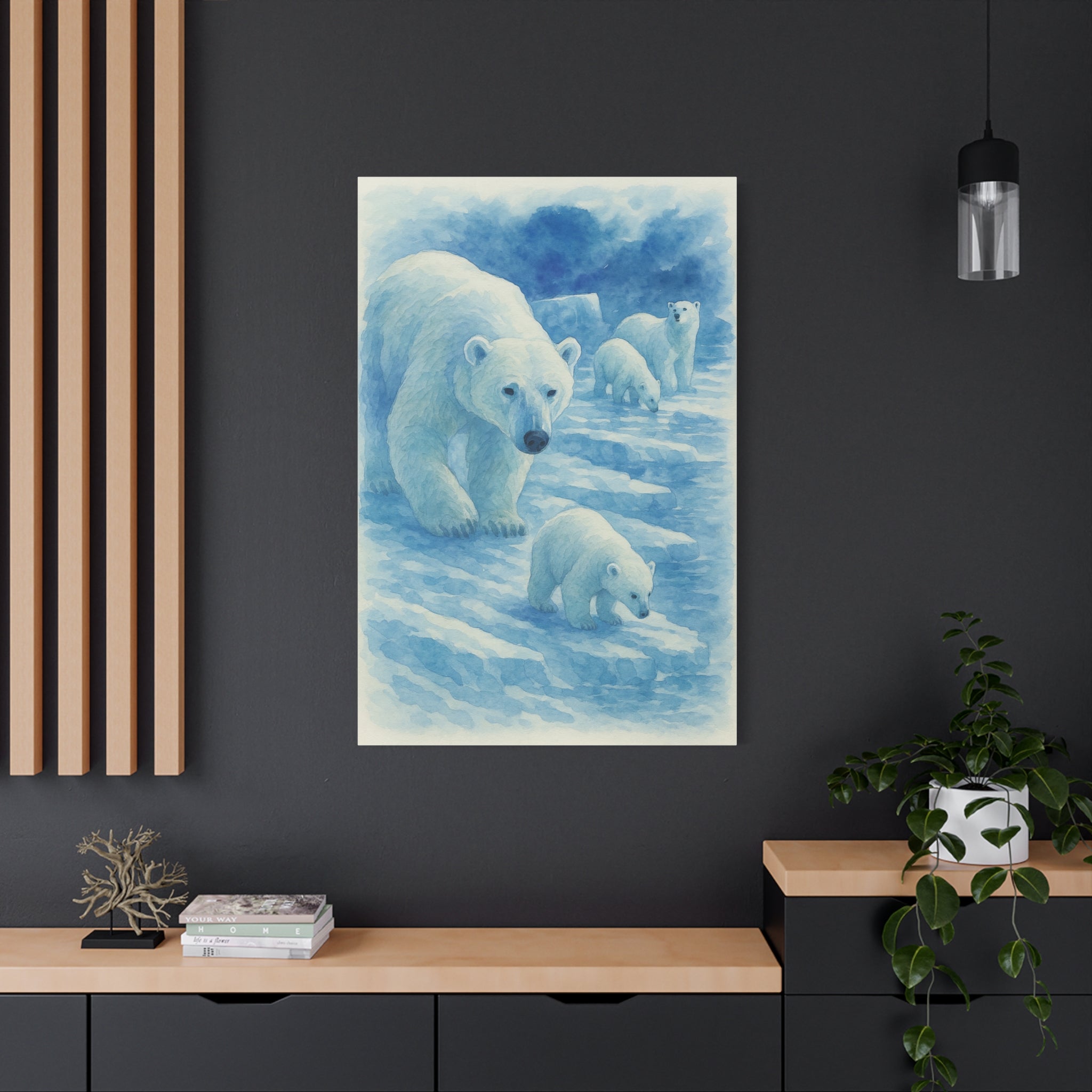Polar Bear Family Canvas Art Print, Nature Home Decor, Wildlife Lovers Gift, Arctic Wall Art, Nursery Decor