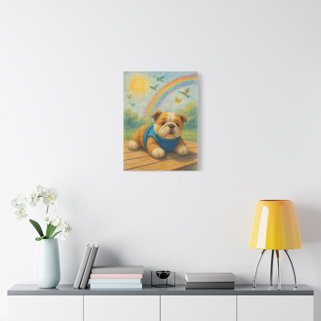 Adorable Dog Art Canvas, Playful Bulldog Wall Decor, Pet Lover Gift, Kids Room Art, Birthday Gift Idea, Animal Artwork