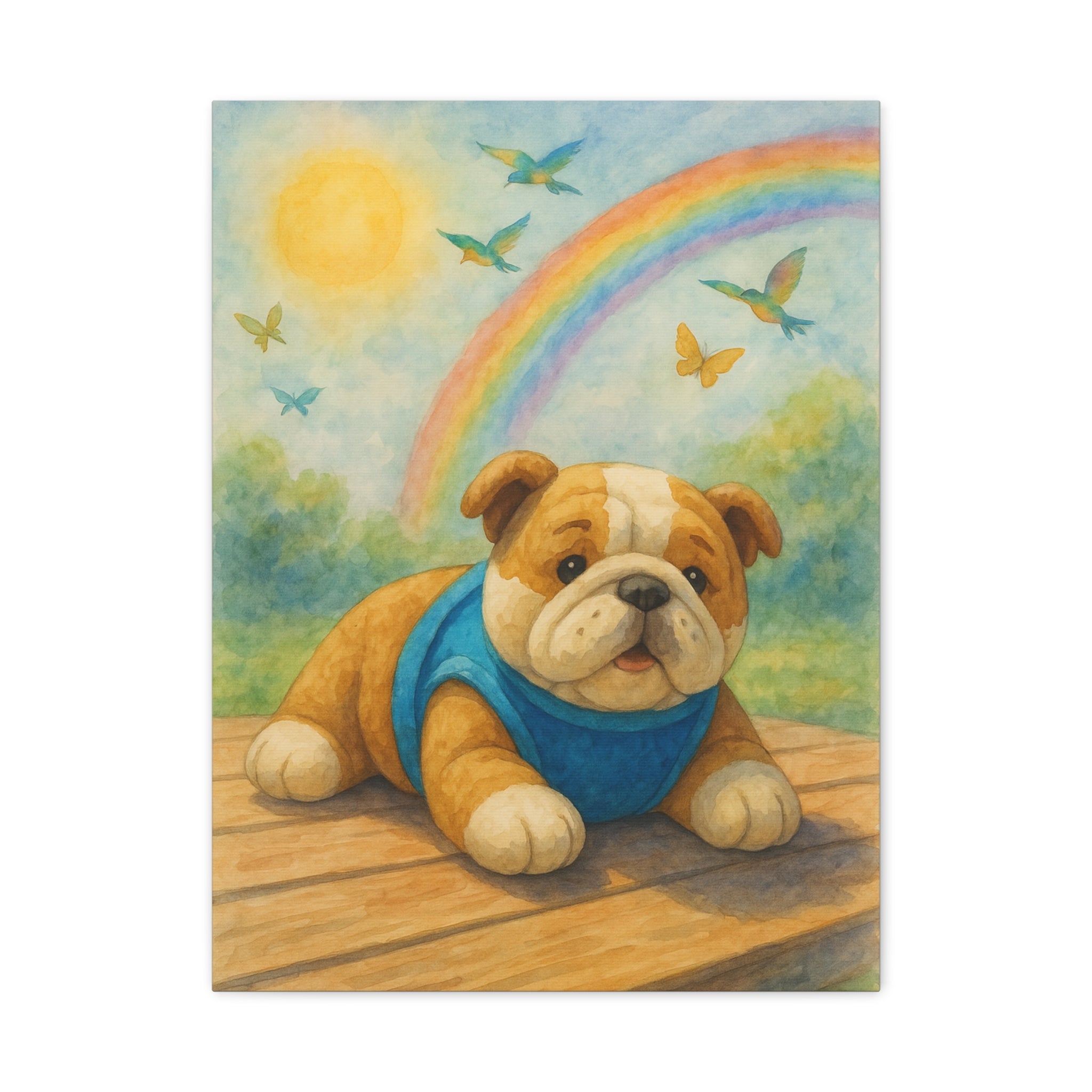 Adorable Dog Art Canvas, Playful Bulldog Wall Decor, Pet Lover Gift, Kids Room Art, Birthday Gift Idea, Animal Artwork