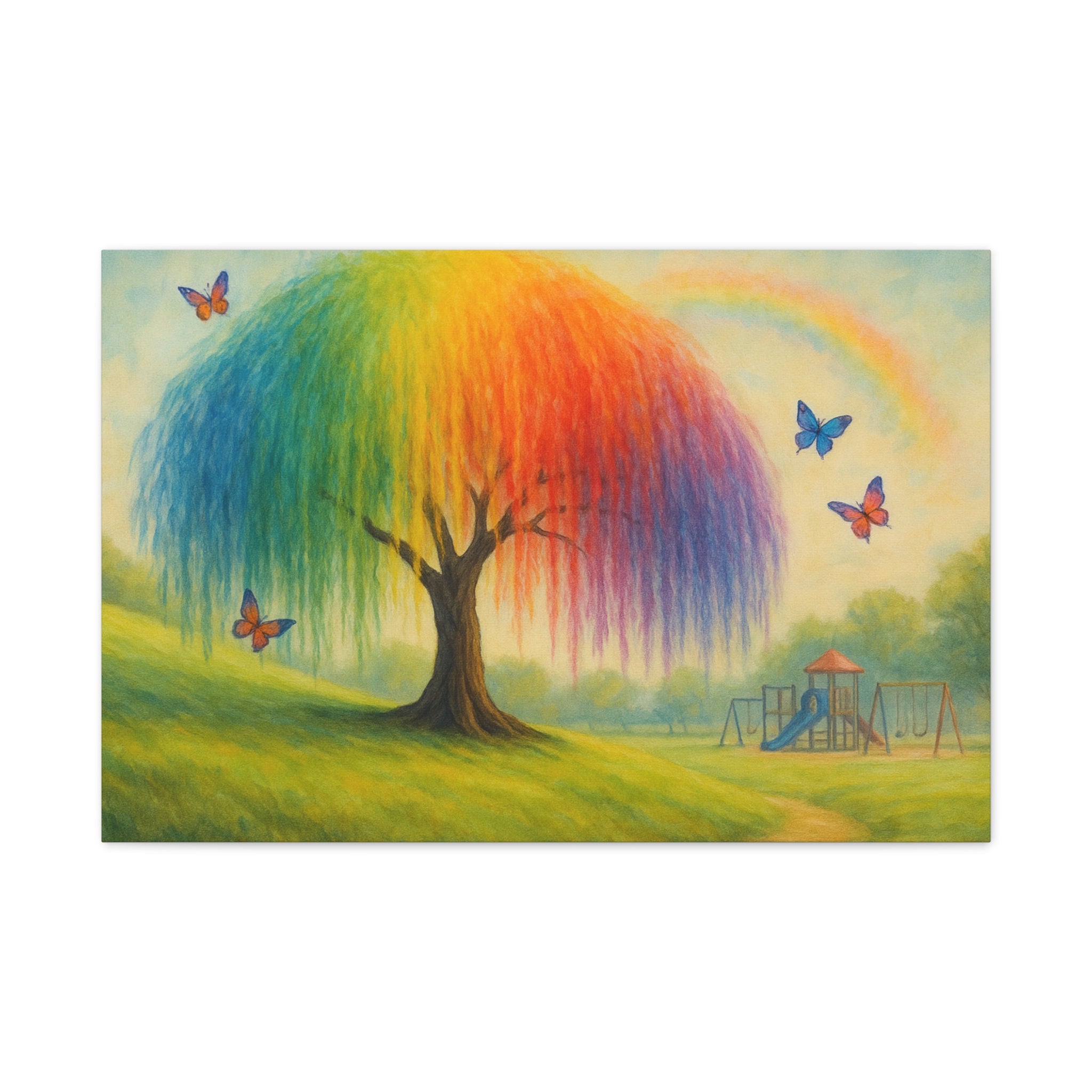 Rainbow Tree Canvas Art, Colorful Wall Decor, Kids Room Art, Nature Painting, Playful Home Decoration
