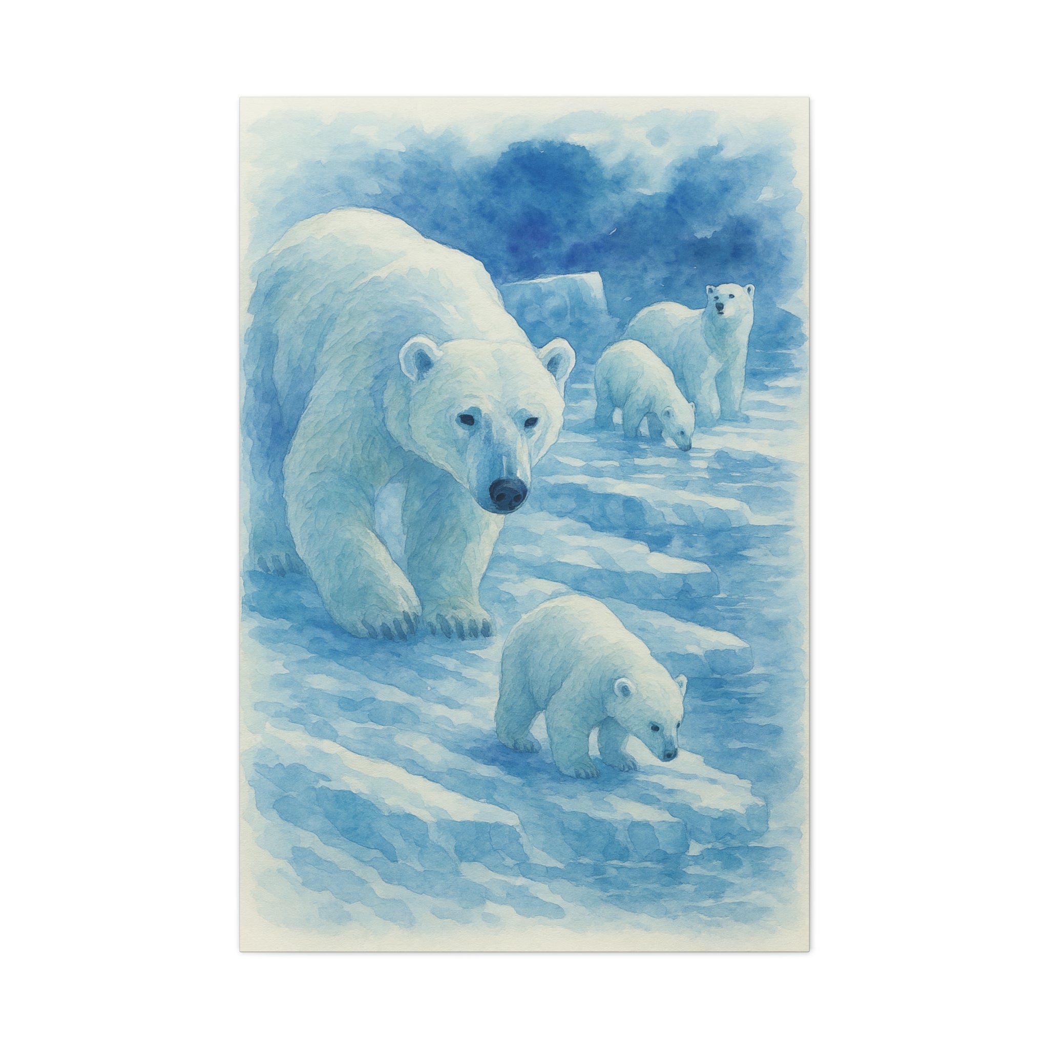 Polar Bear Family Canvas Art Print, Nature Home Decor, Wildlife Lovers Gift, Arctic Wall Art, Nursery Decor