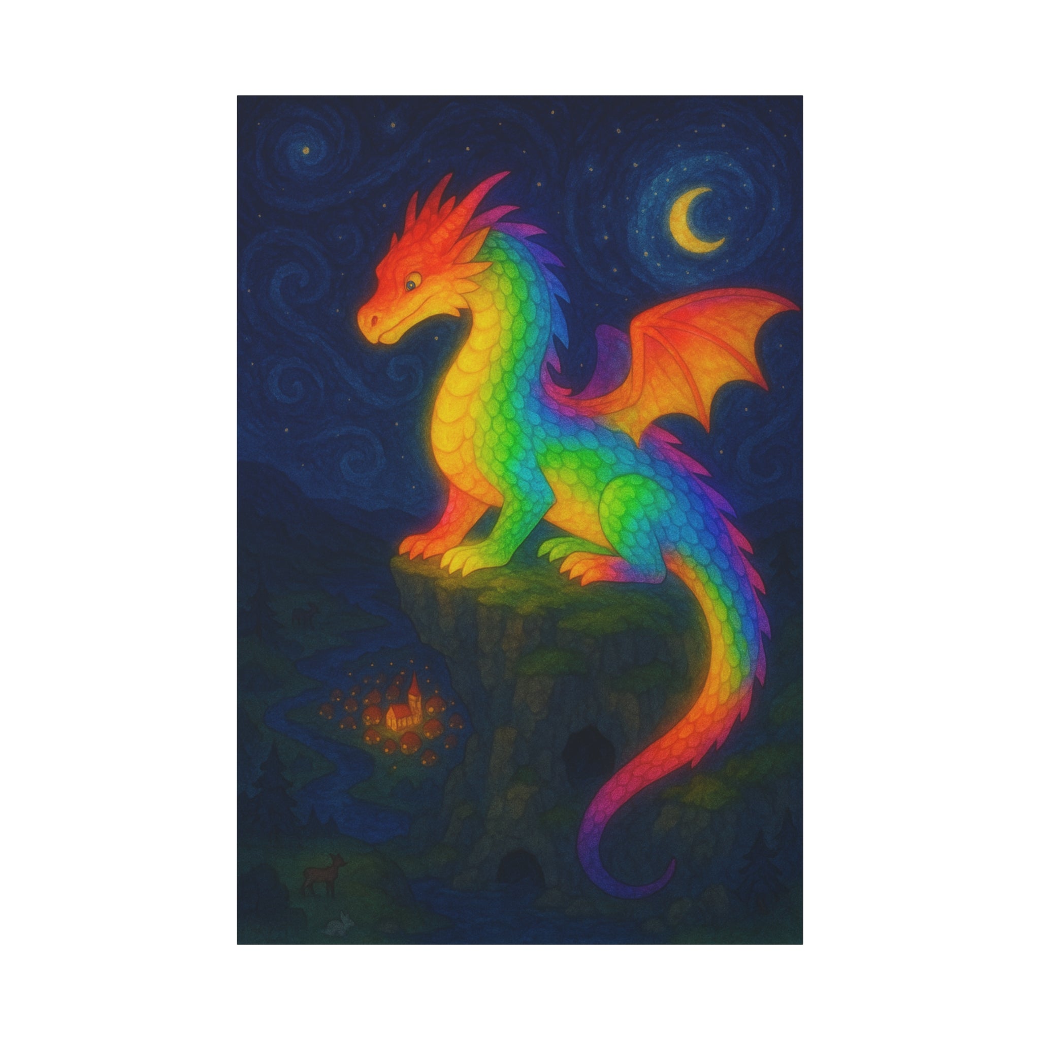 Colorful Dragon Art Canvas Print, Wall Decor for Fantasy Lovers, Children's Room, Gifts for Birthdays and Holidays