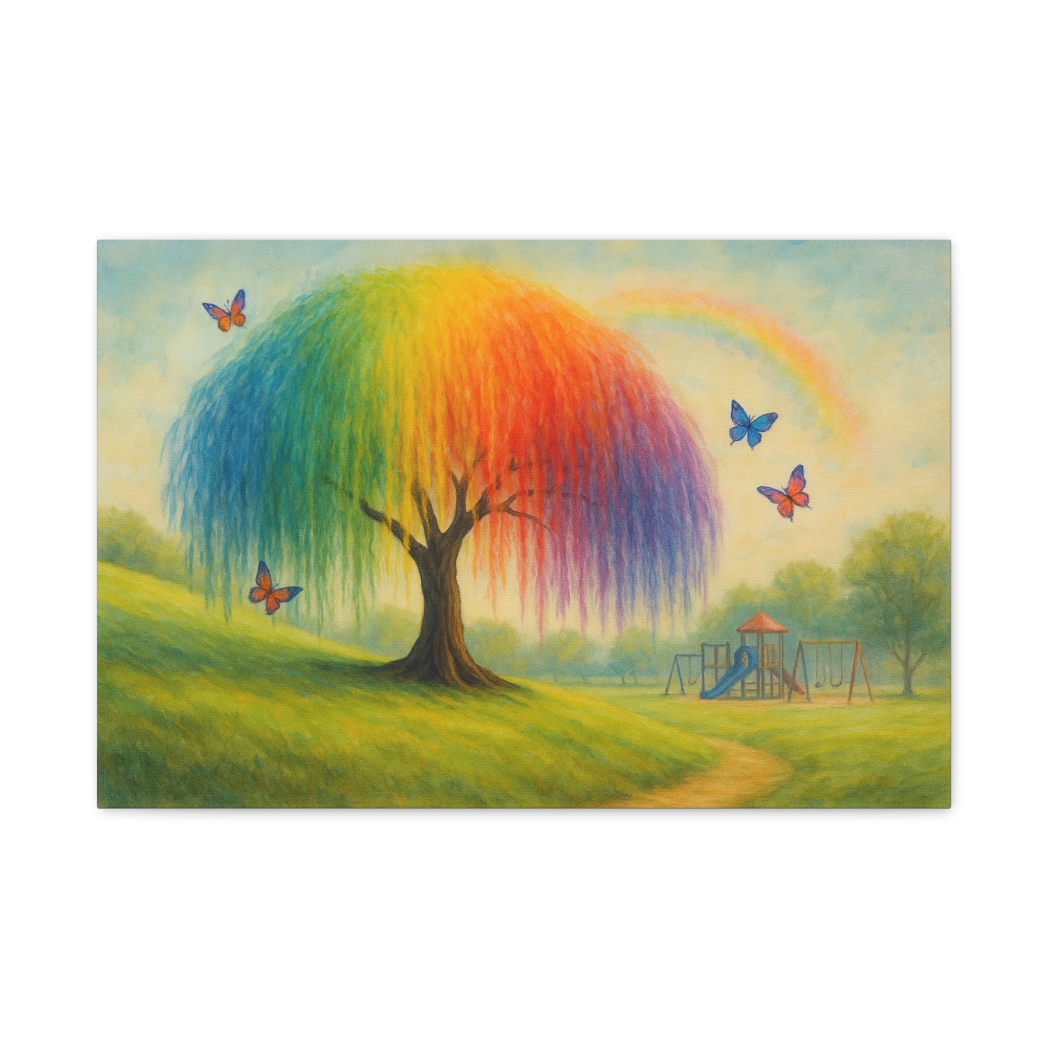 Rainbow Tree Canvas Art, Colorful Wall Decor, Kids Room Art, Nature Painting, Playful Home Decoration